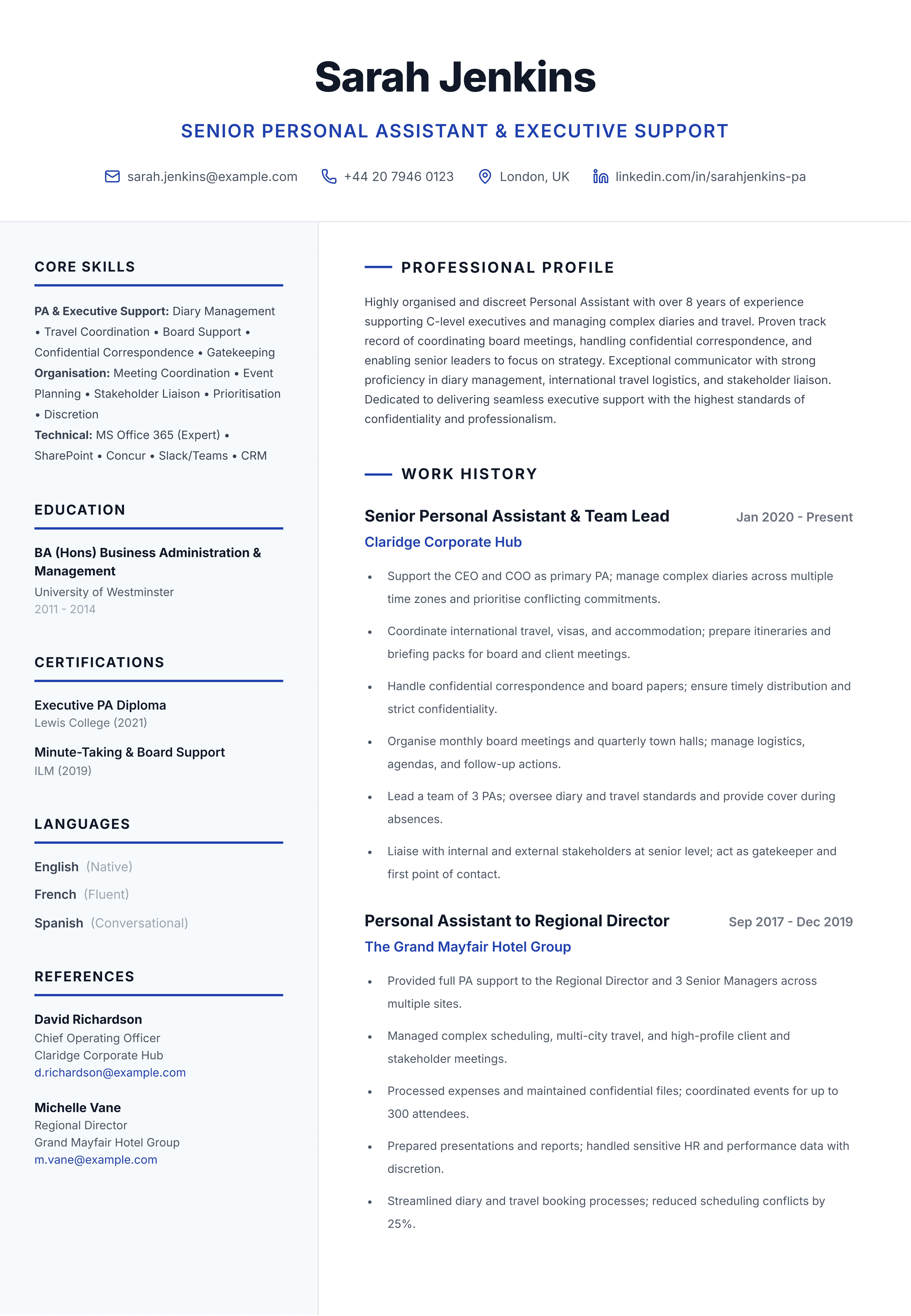 Senior PA Pro template