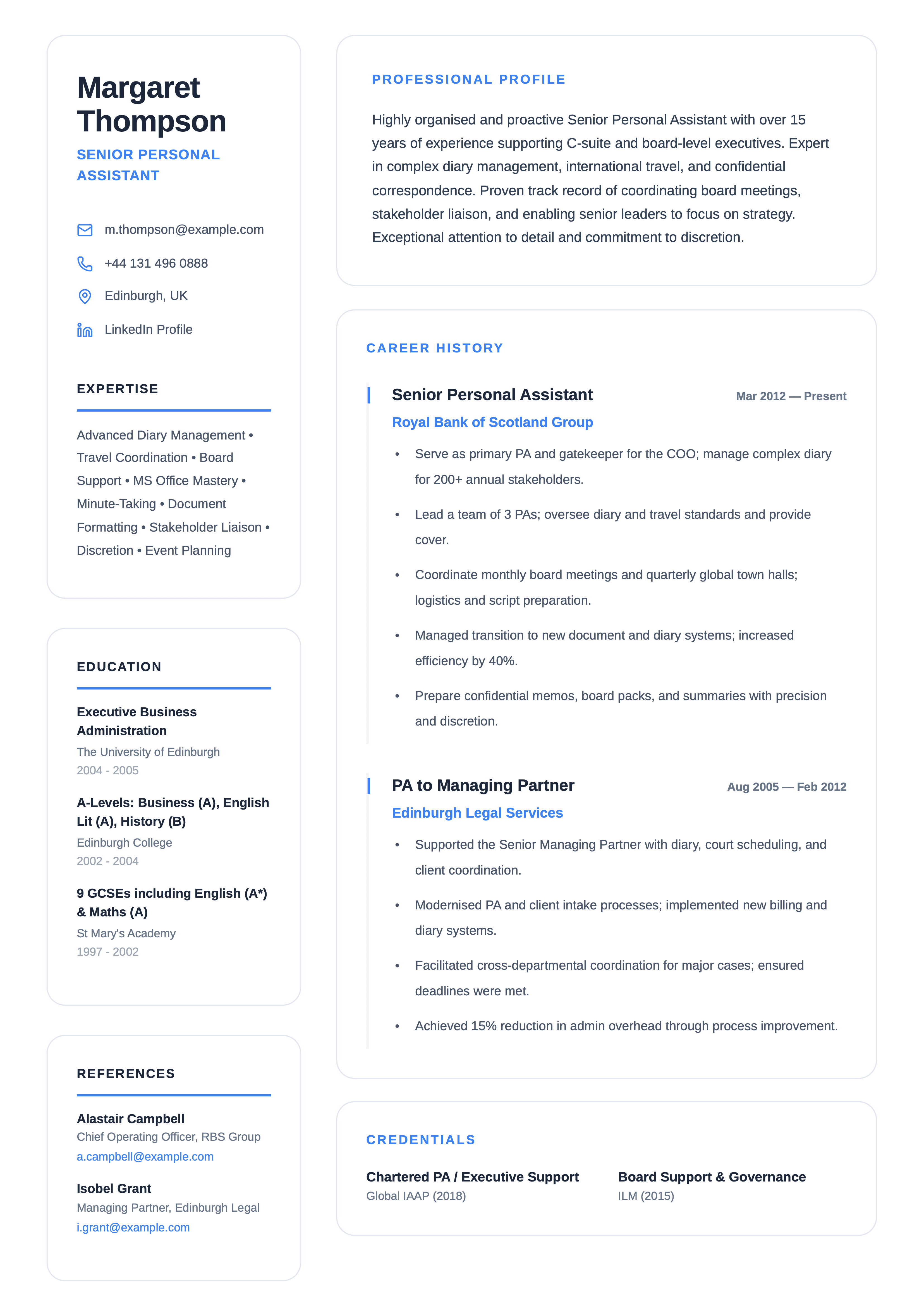 personal assistant cv template