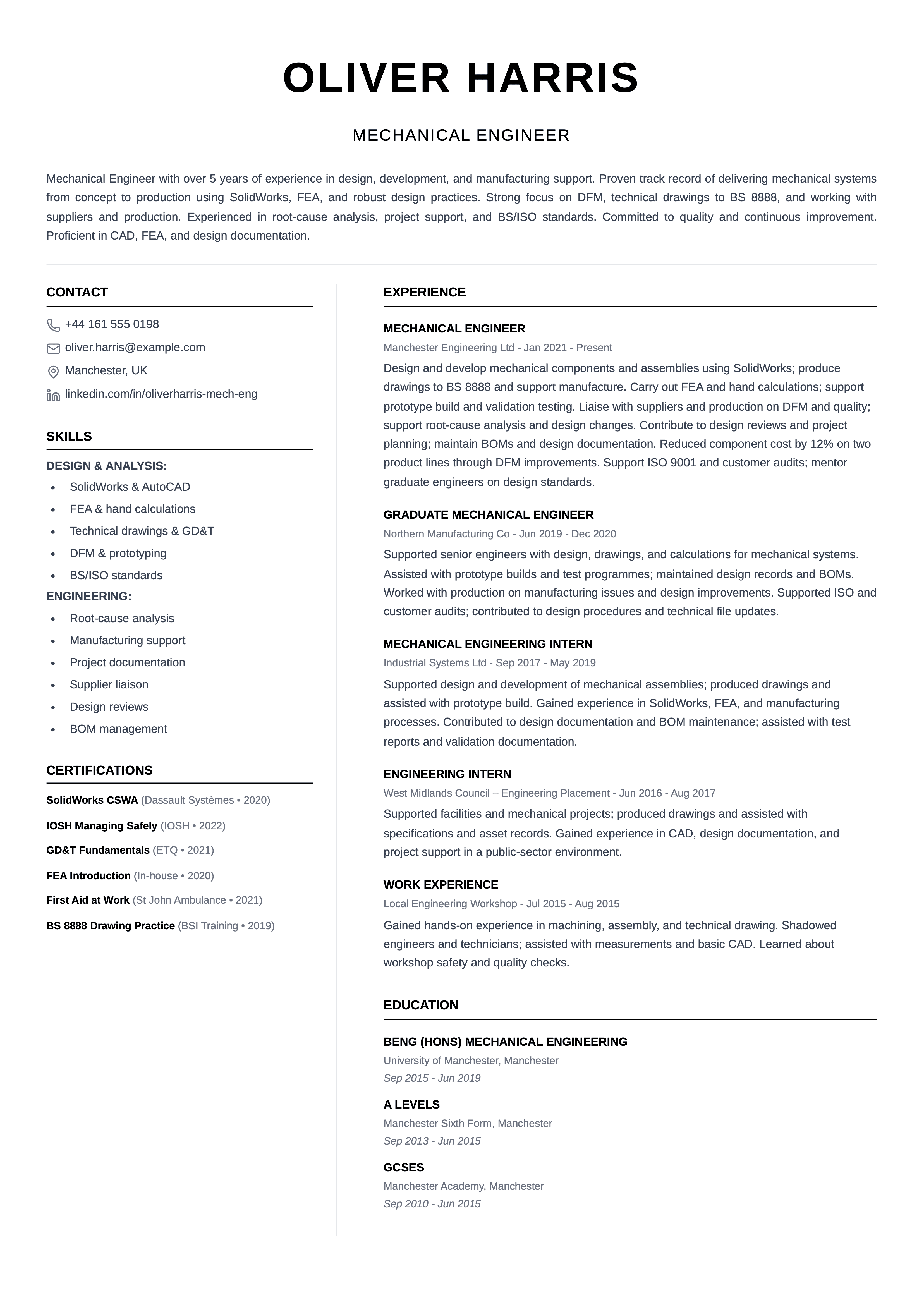mechanical engineer cv template