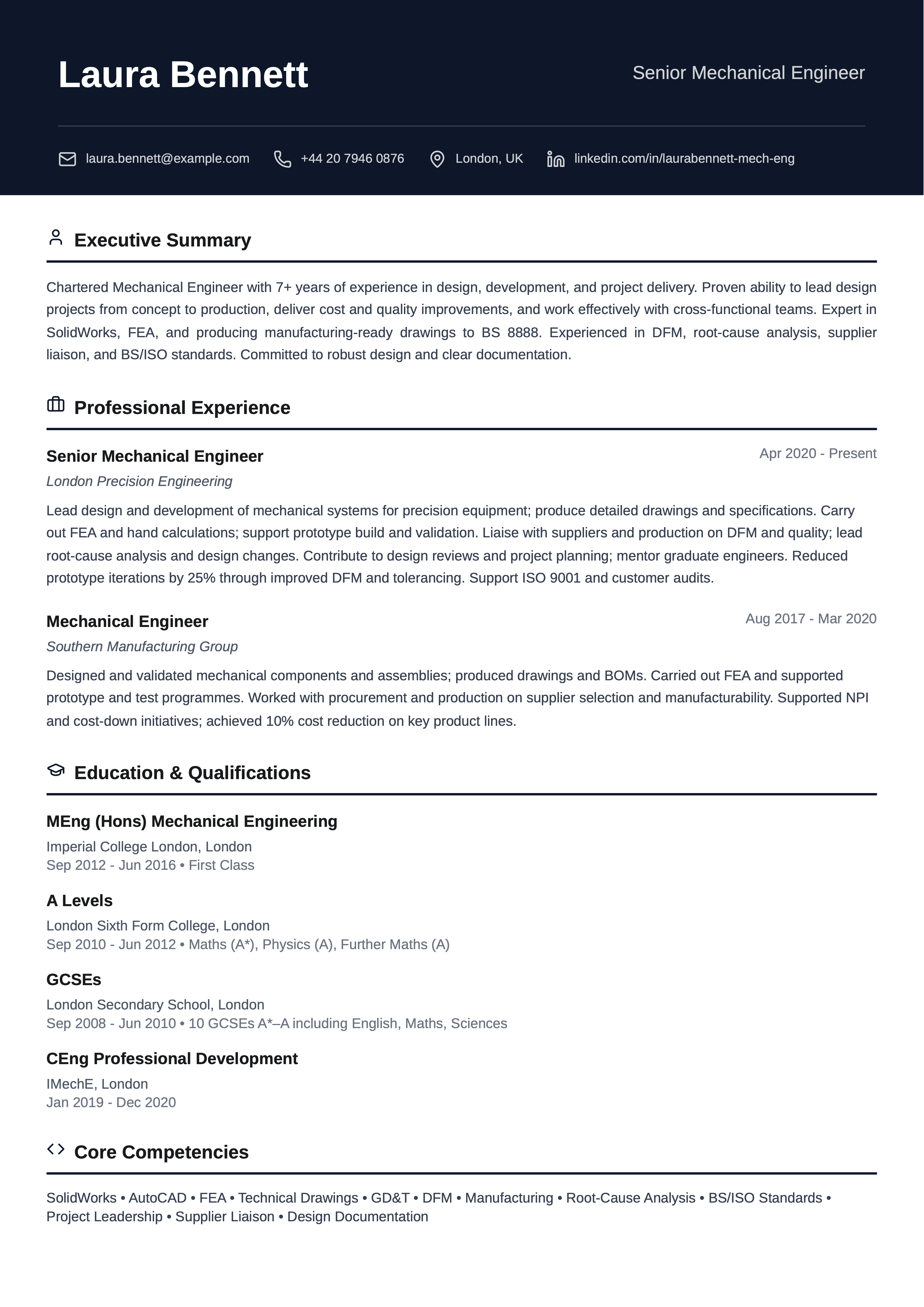 mechanical engineer cv template