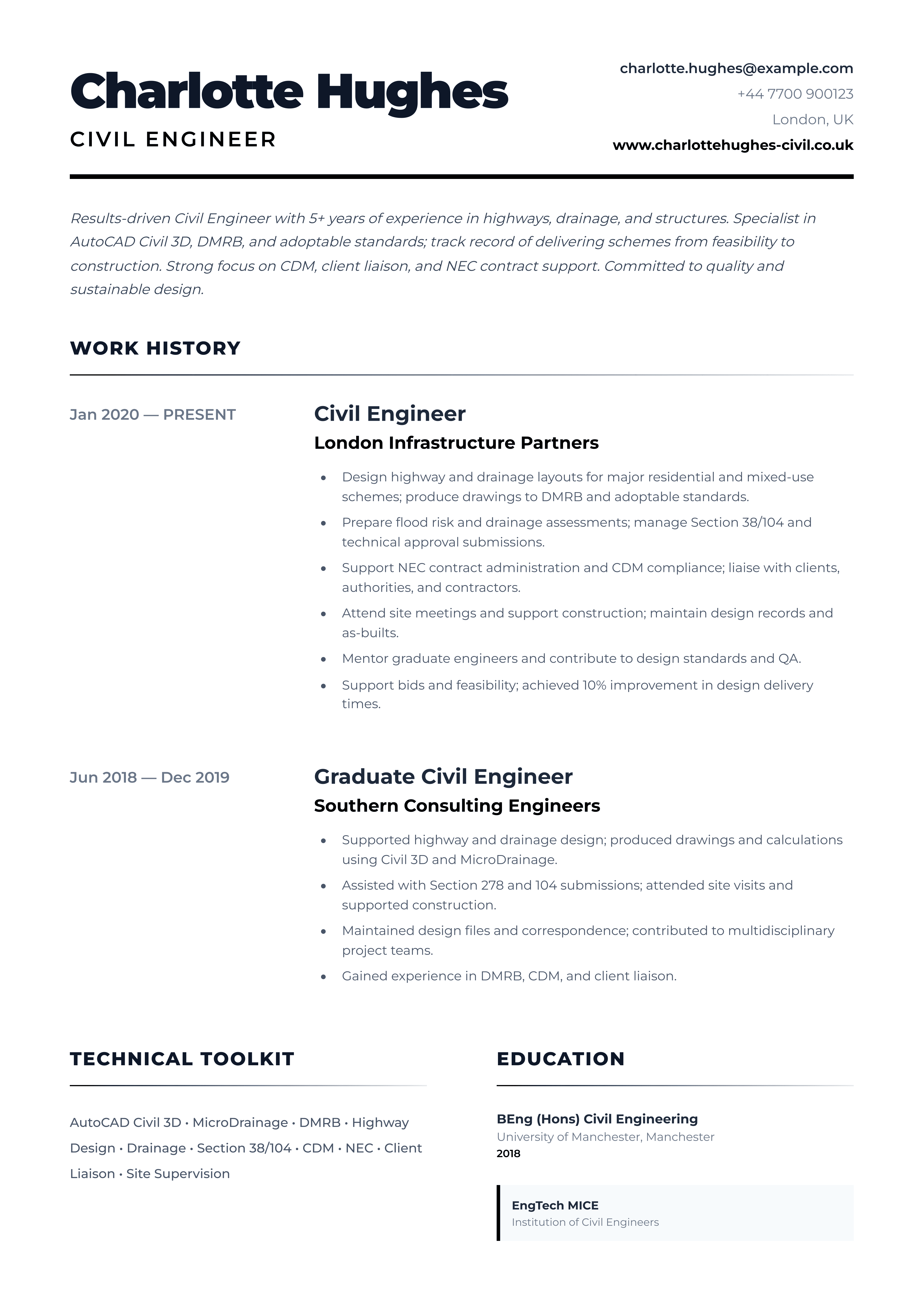 civil engineer cv template