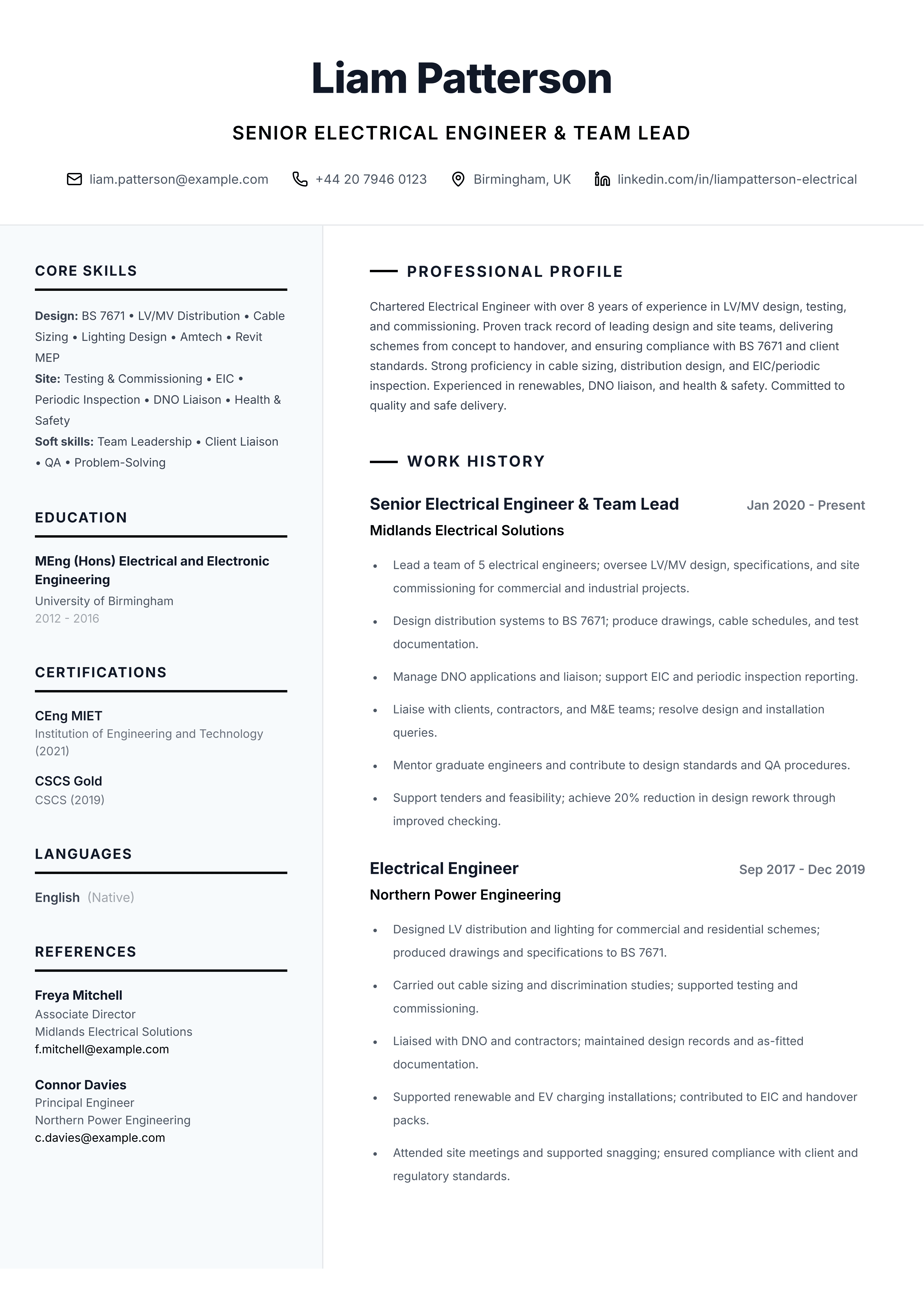 Senior Electrical Pro template