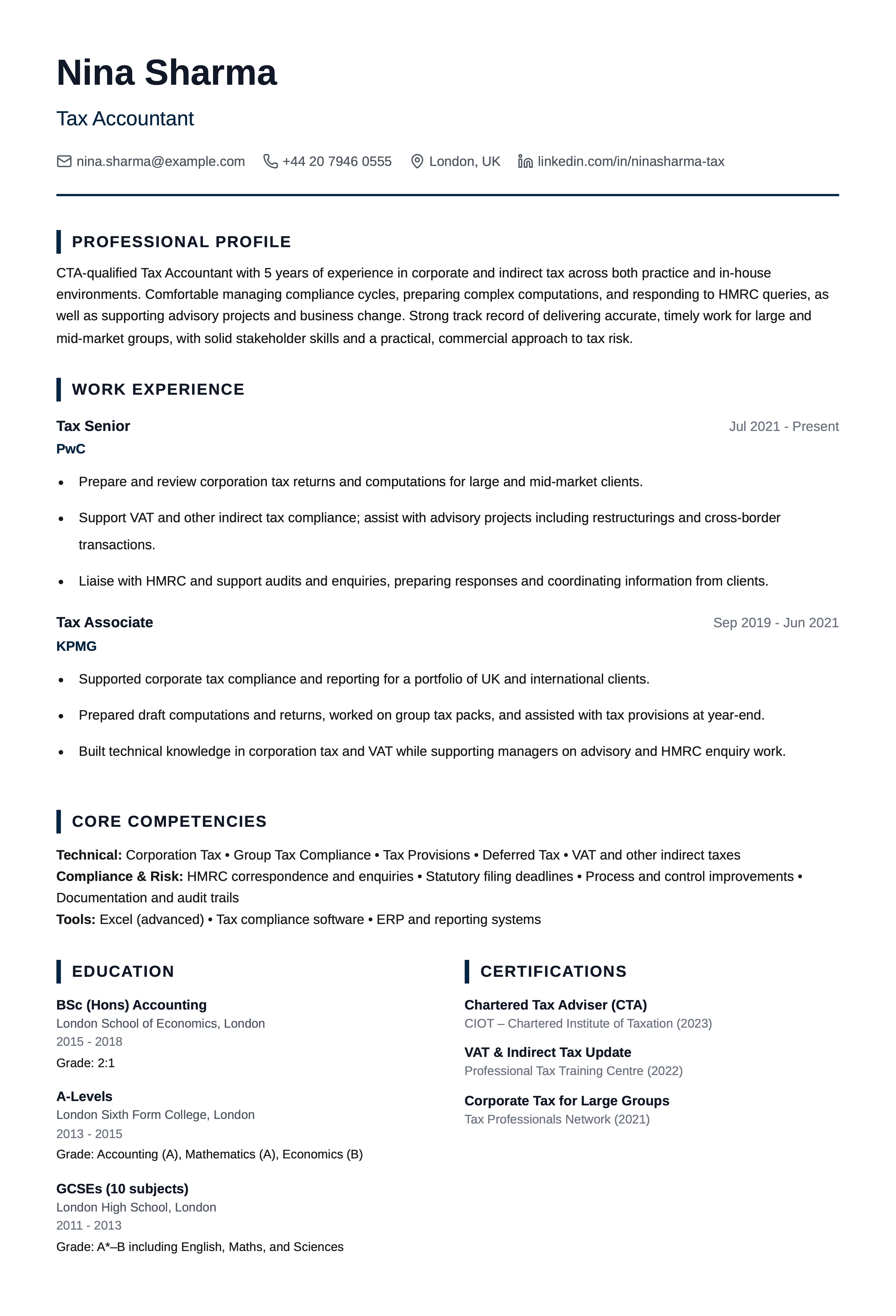 tax accountant cv template