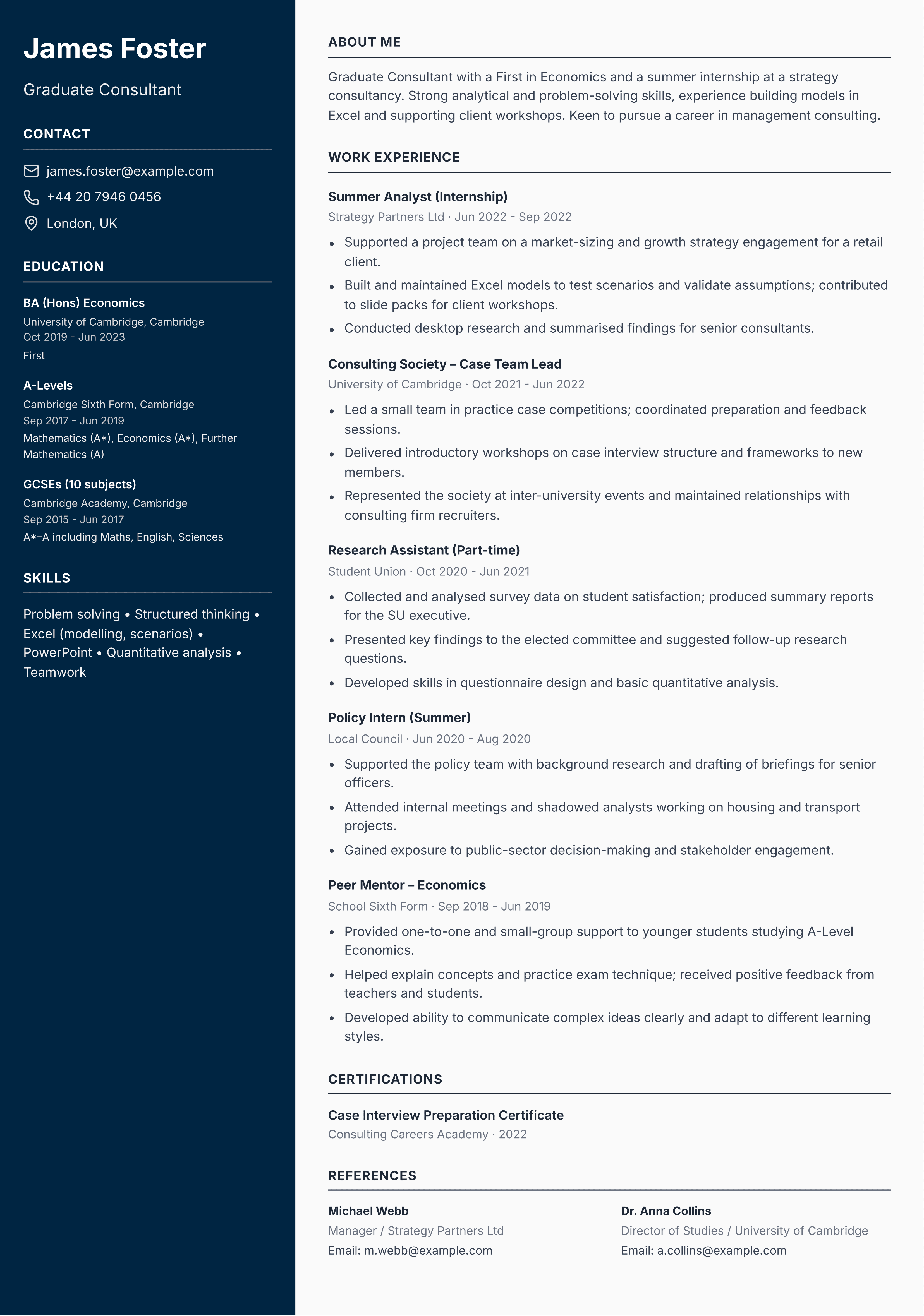 graduate consultant cv template