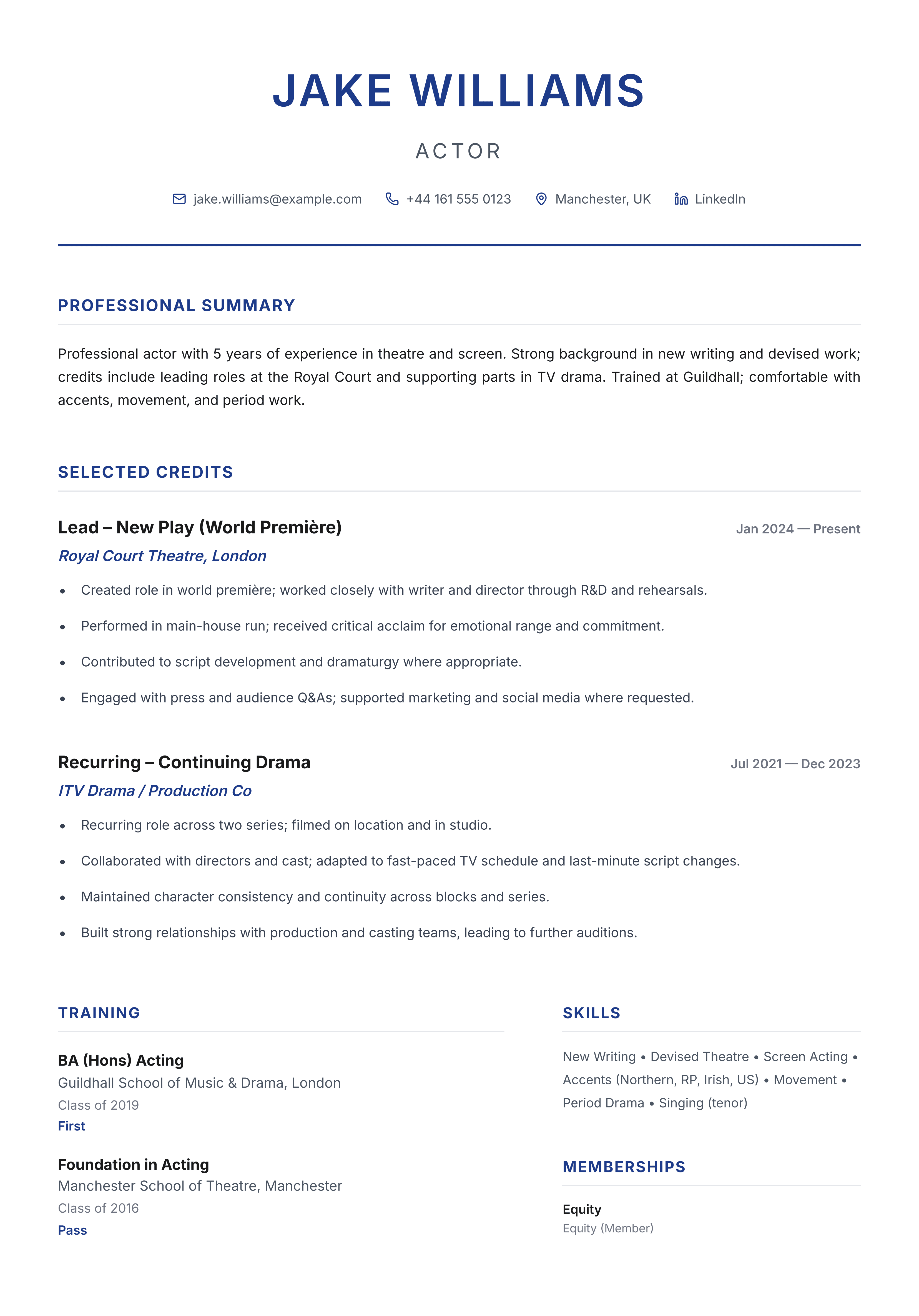 Acting CV template - New Writing