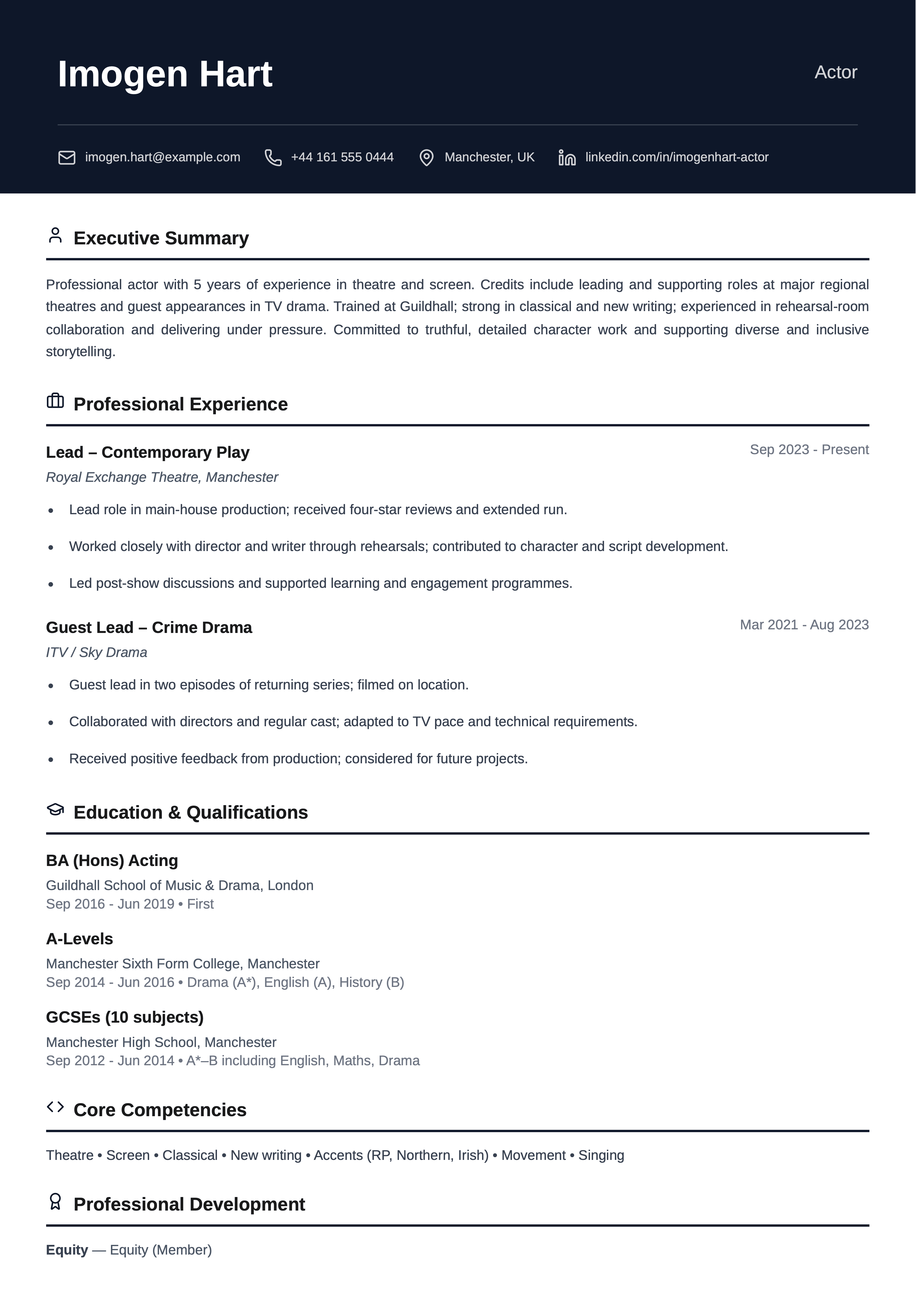 lead actor cv template