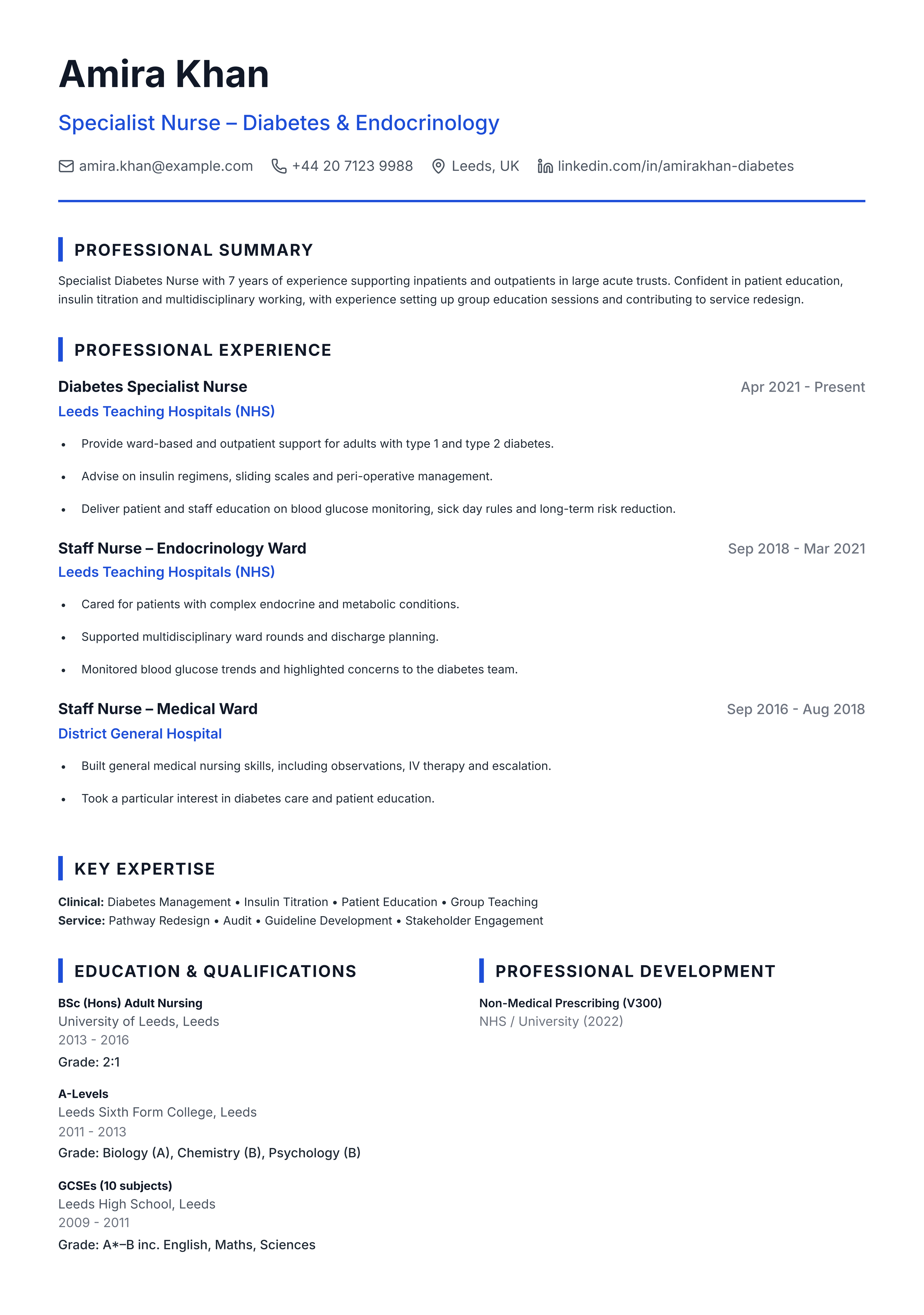 specialist nurse cv template