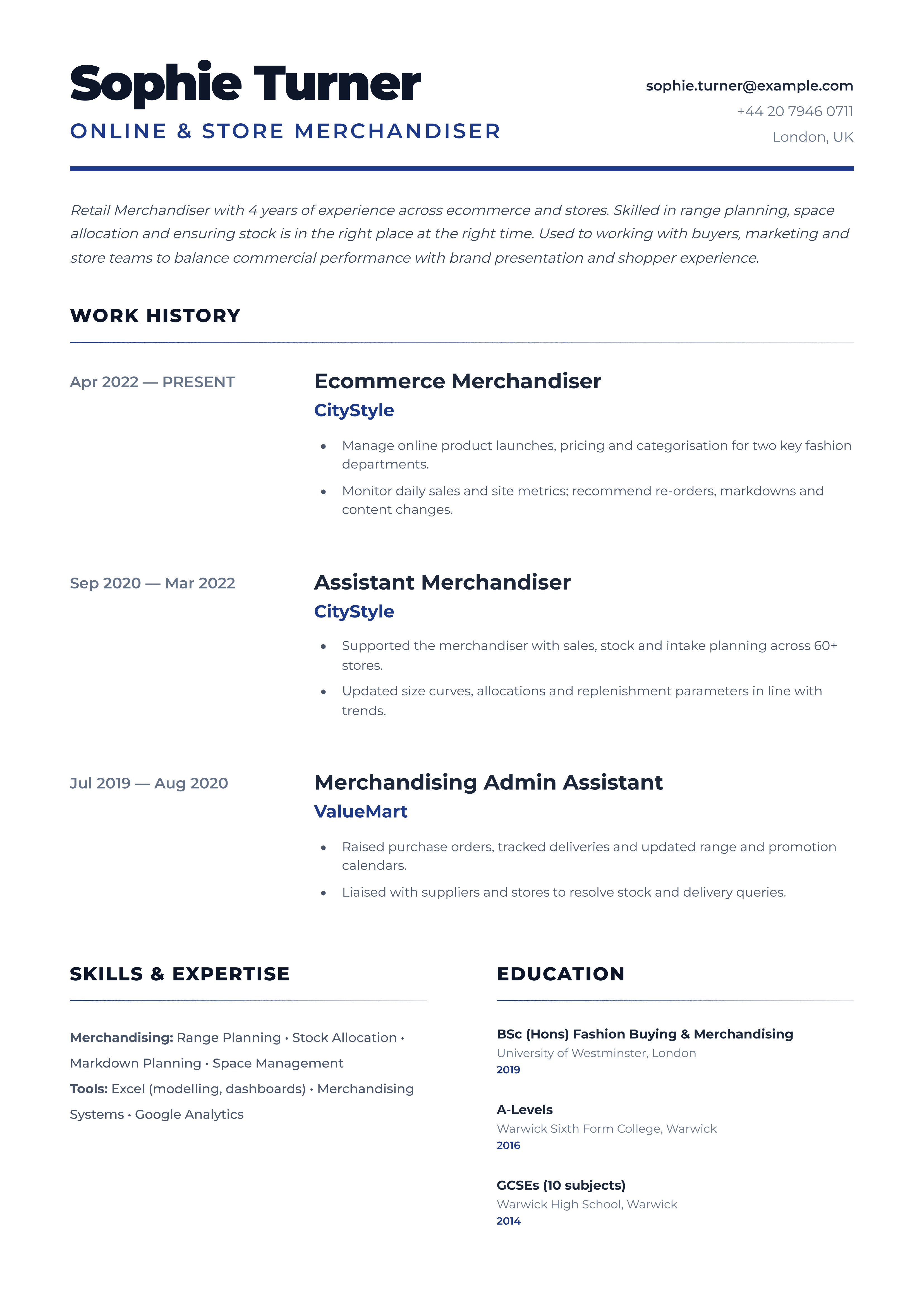 retail merchandiser cv template