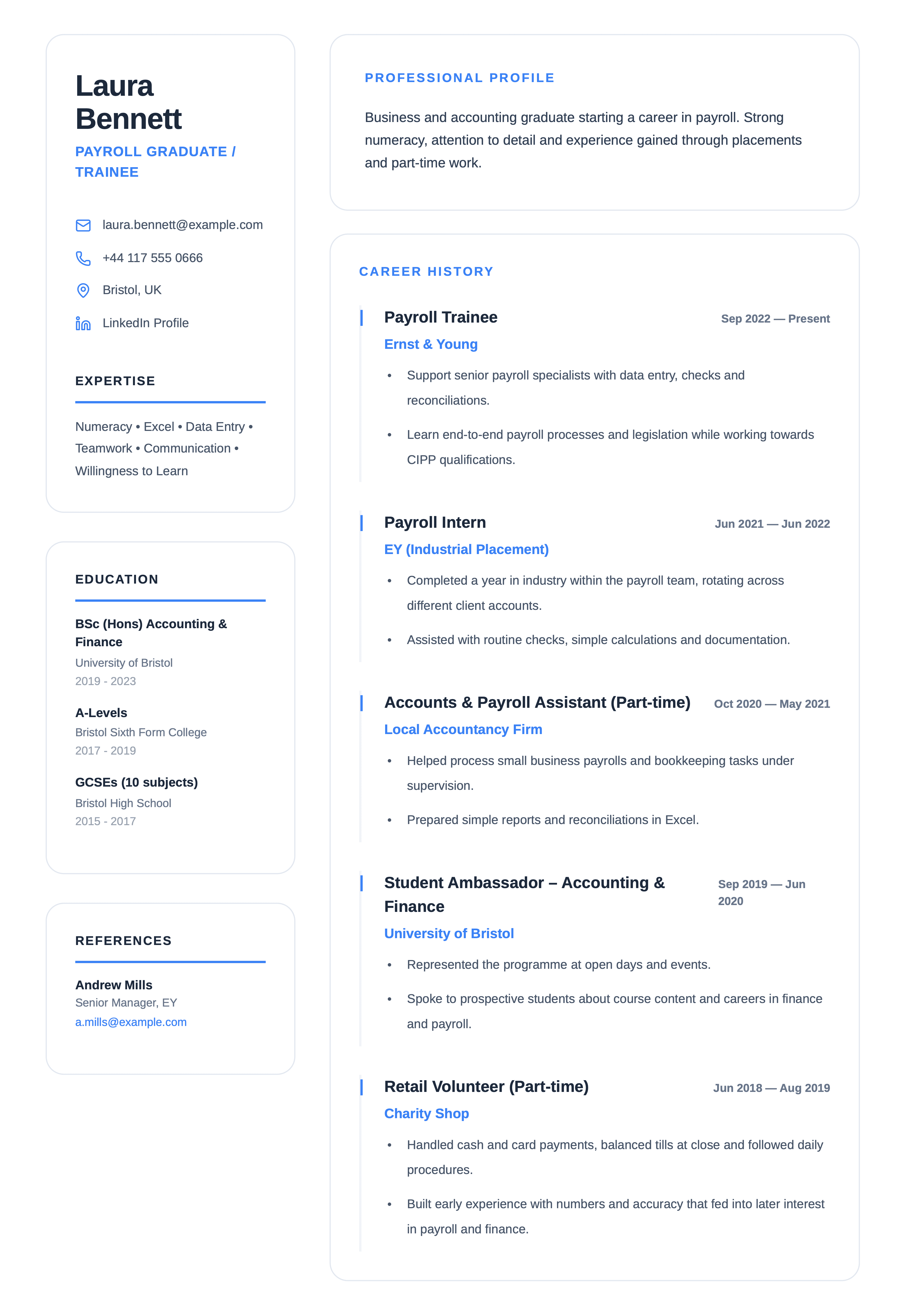 payroll graduate cv template