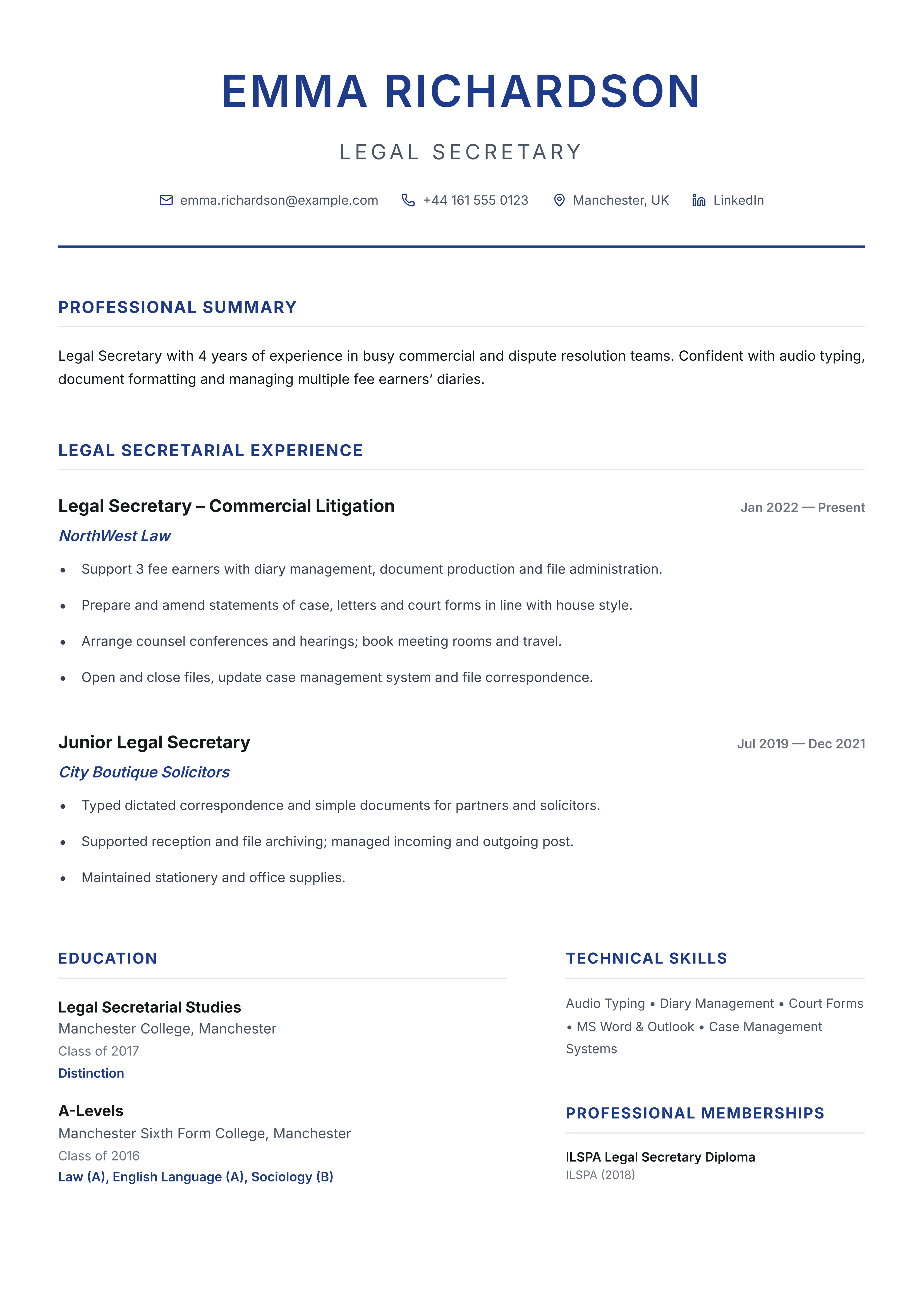 Legal secretary cv template