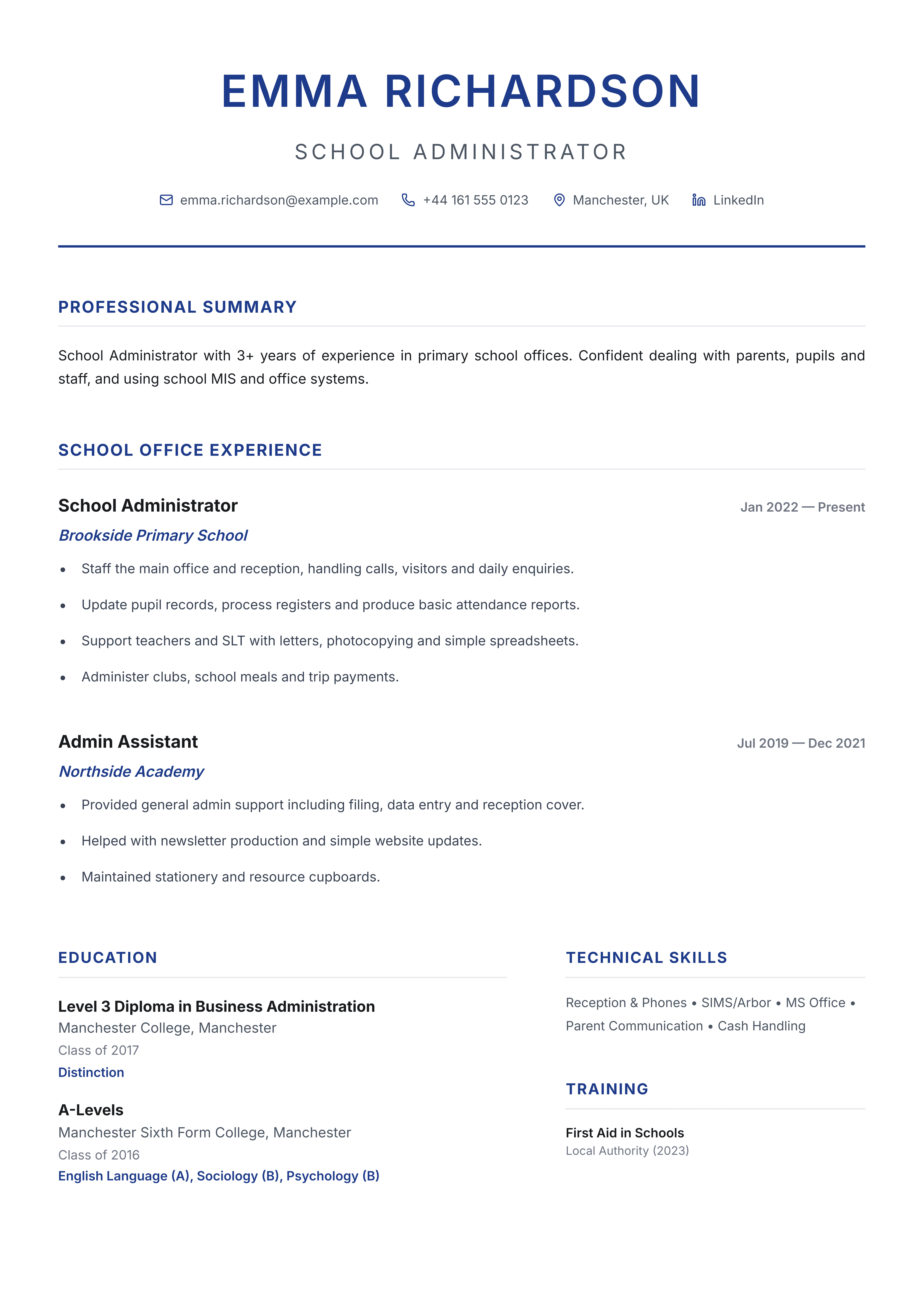 School administrator CV template