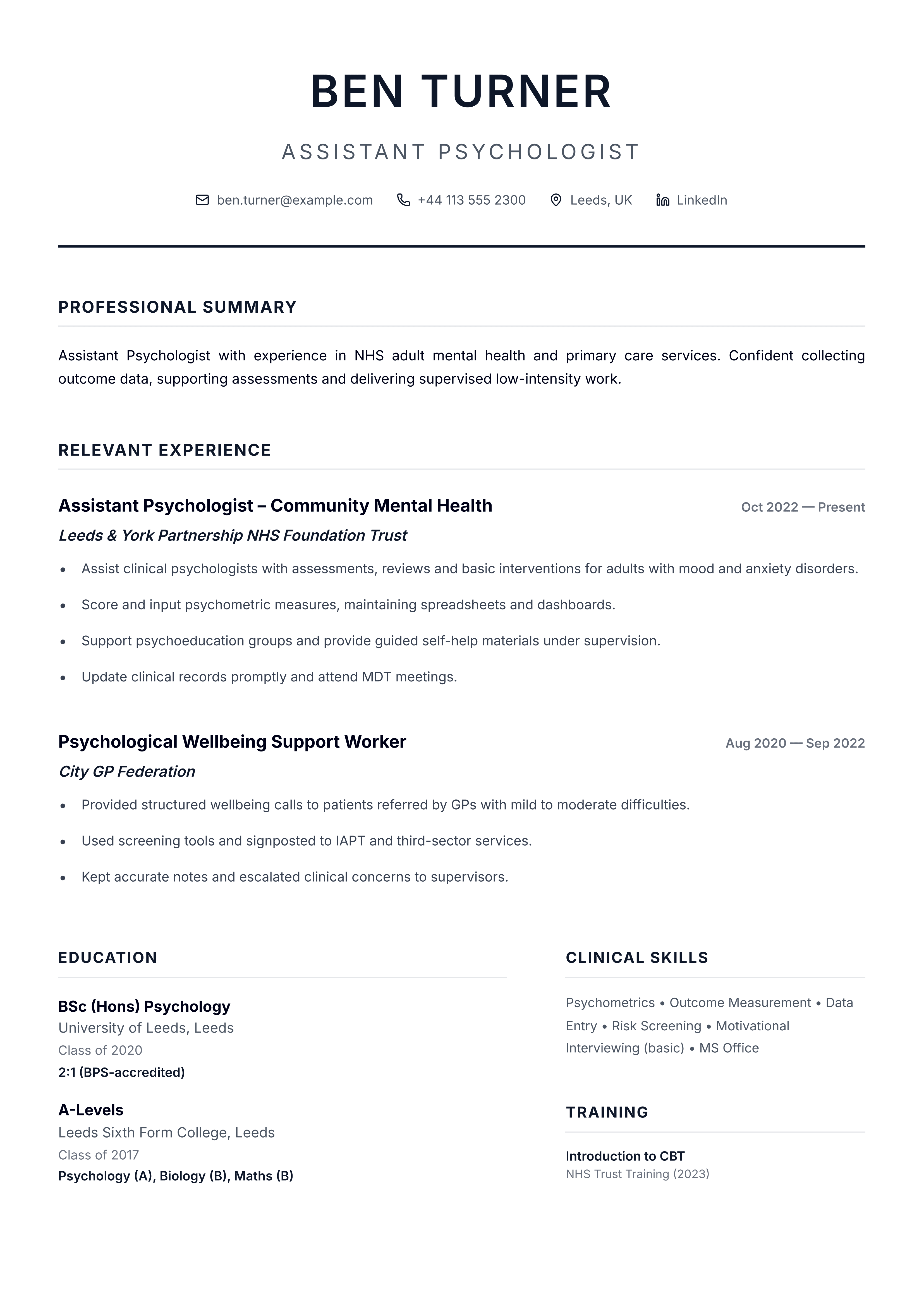 Assistant Psychologist CV template