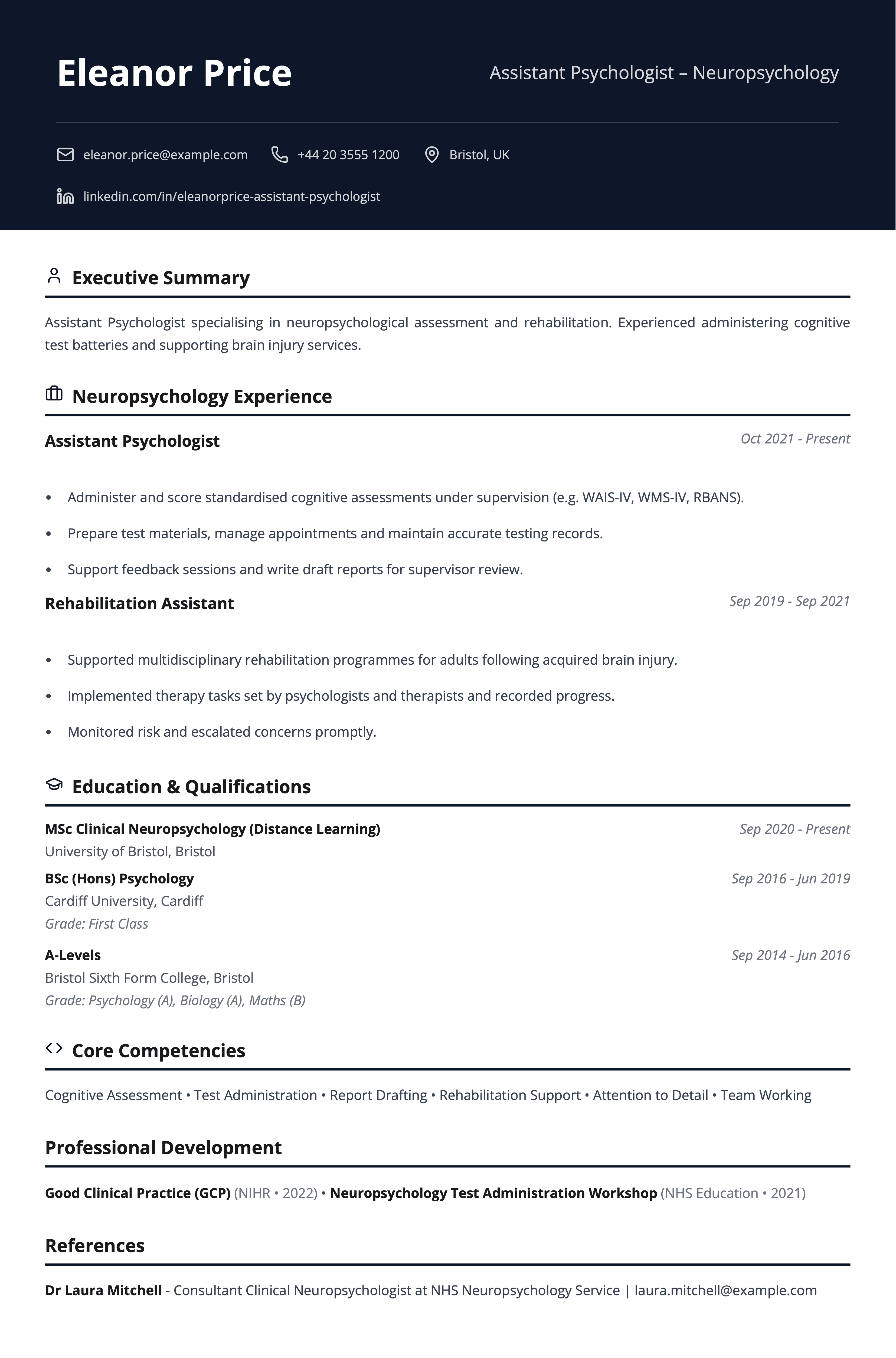 assistant psychologist cv template neuropsychology assistant psychologist cv