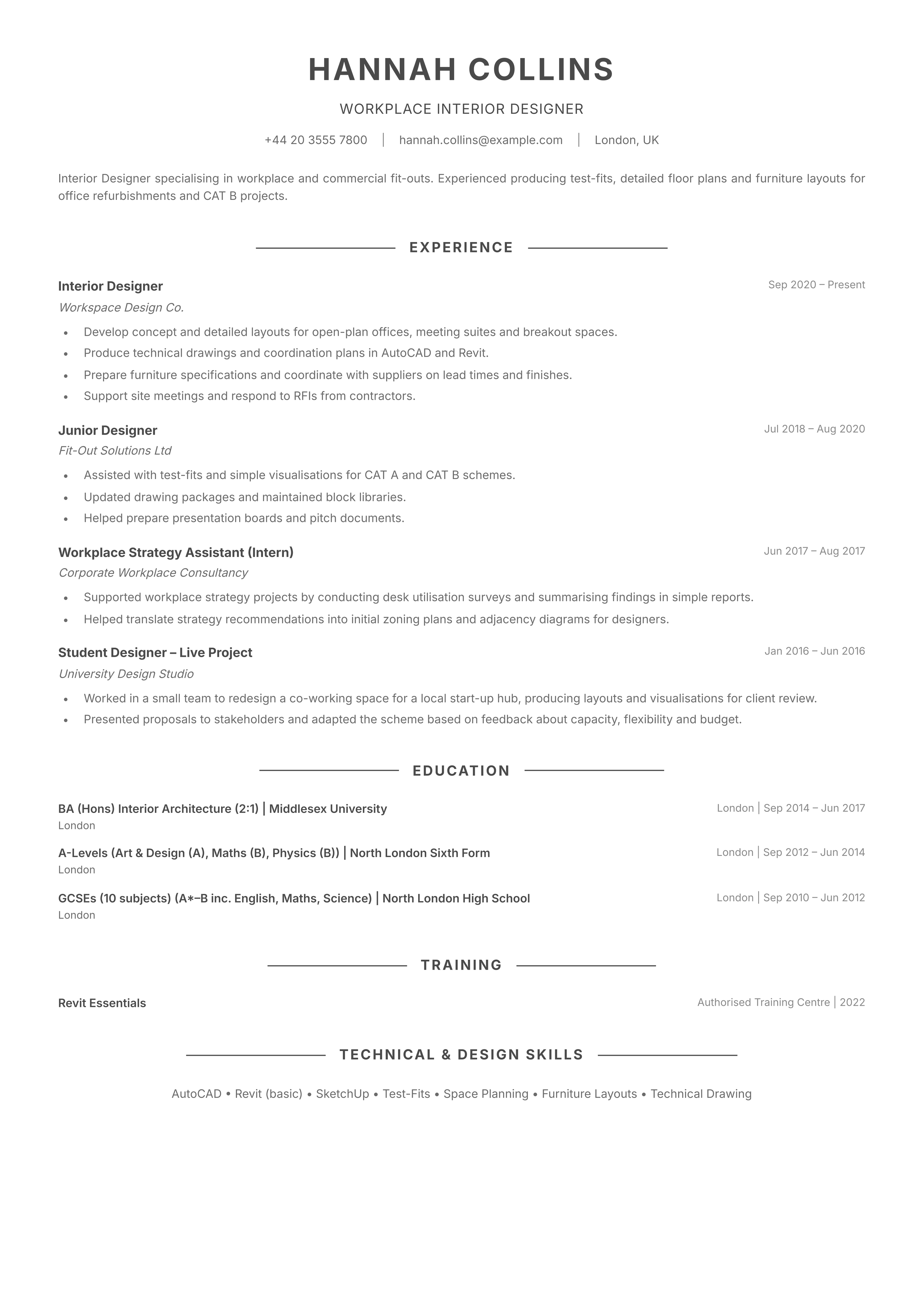 Workplace interior designer CV template