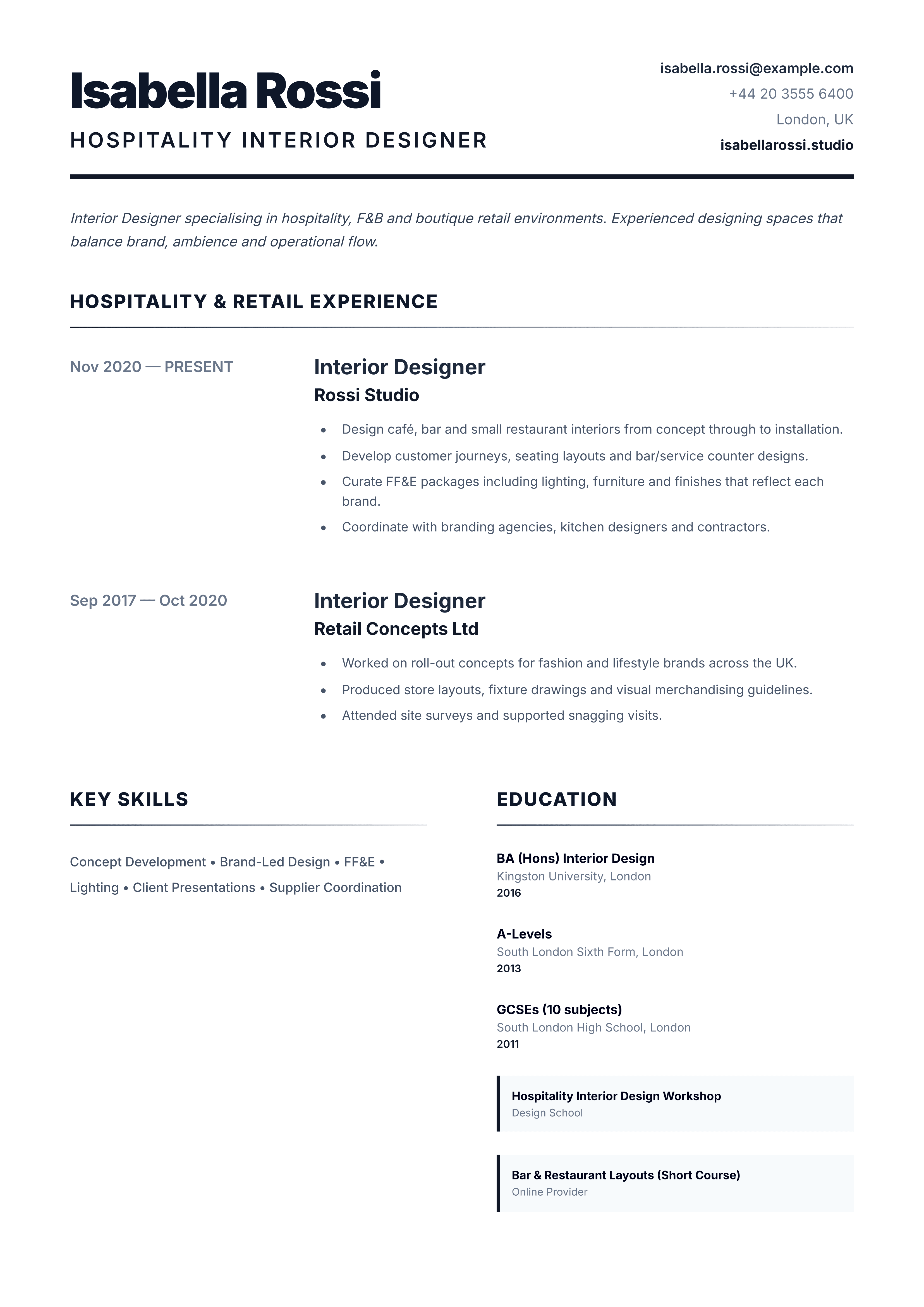 interior design cv template hospitality interior designer cv