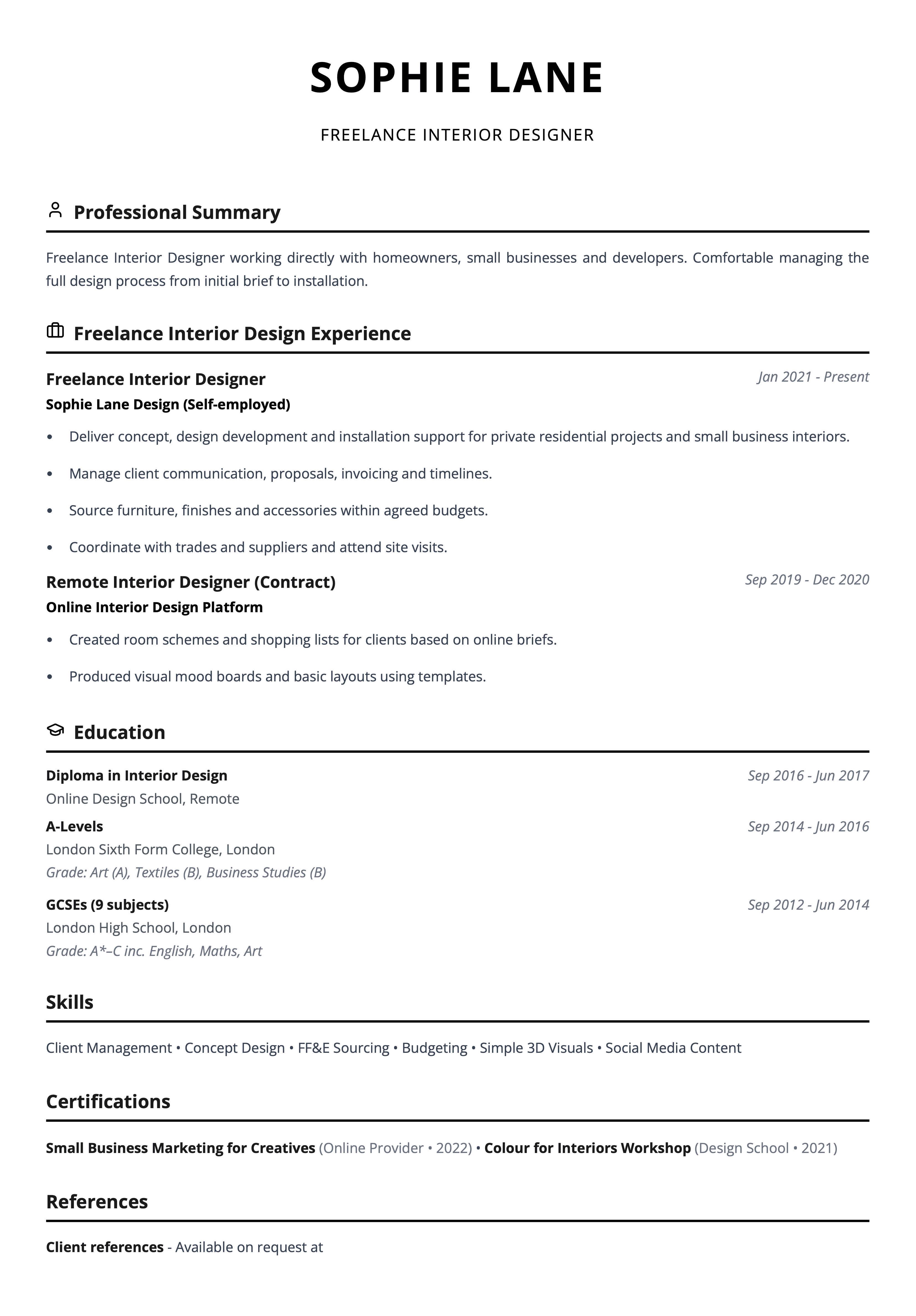 interior design cv template freelance interior designer cv