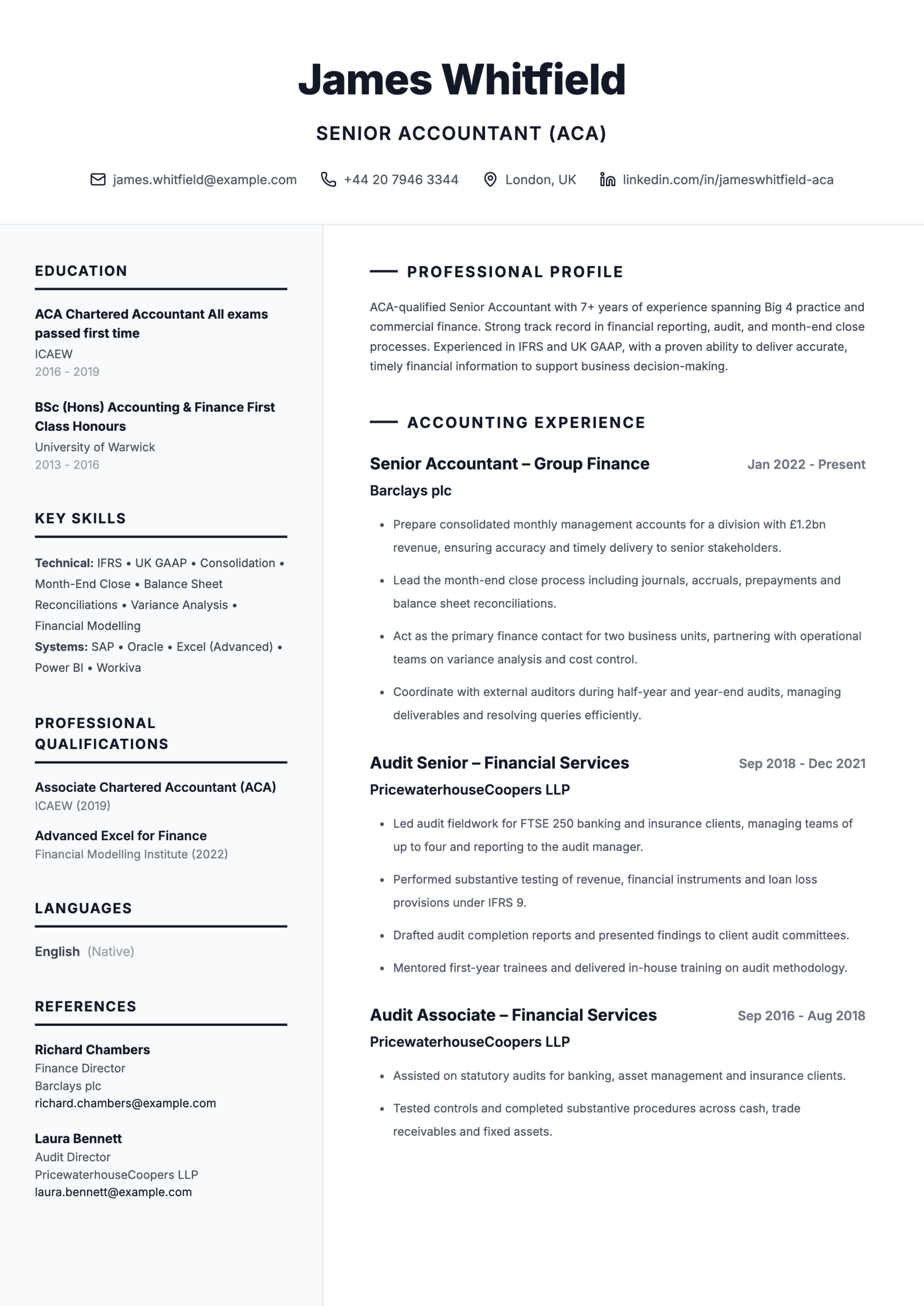 Senior accountant CV template