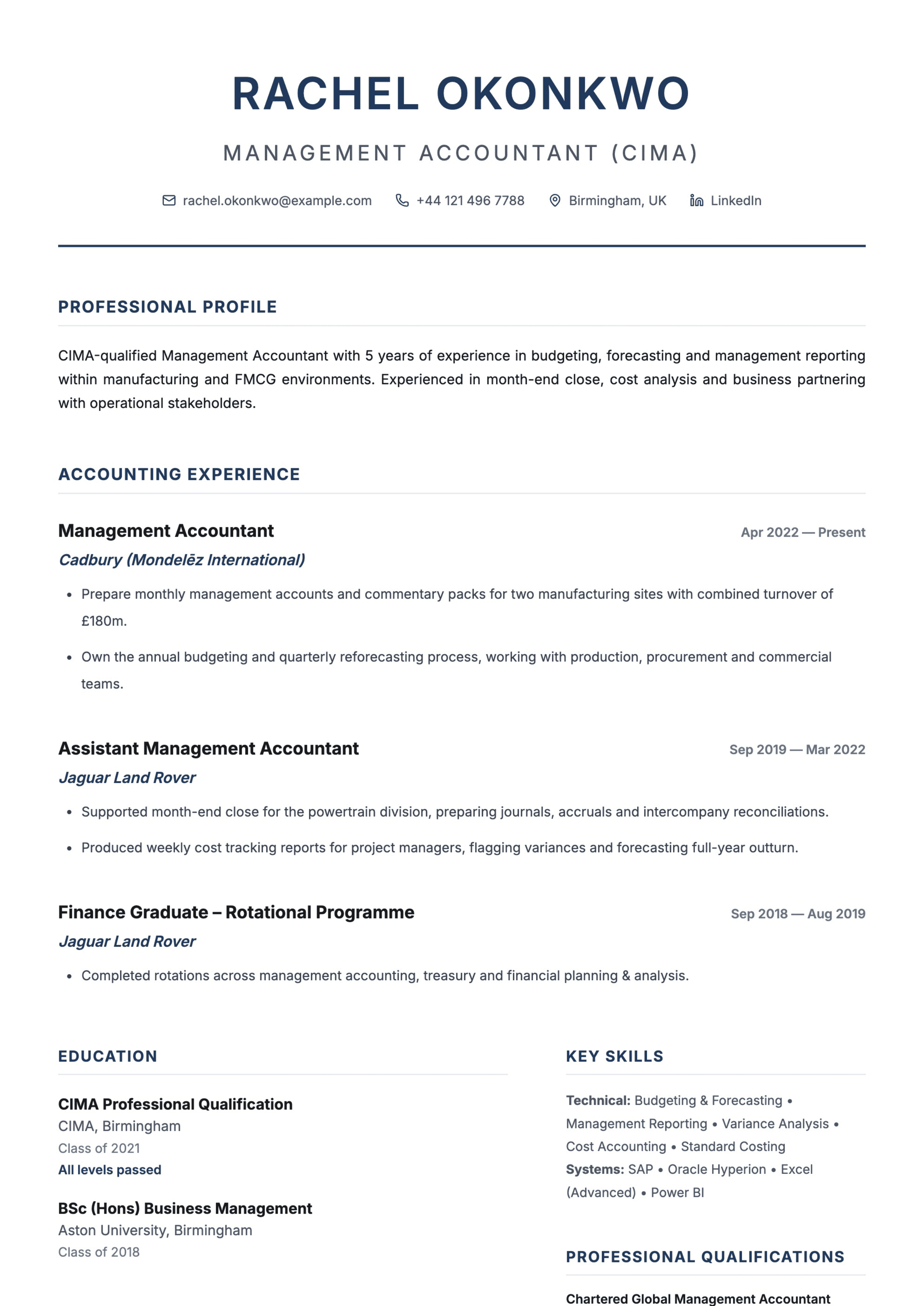 Management accountant CV template