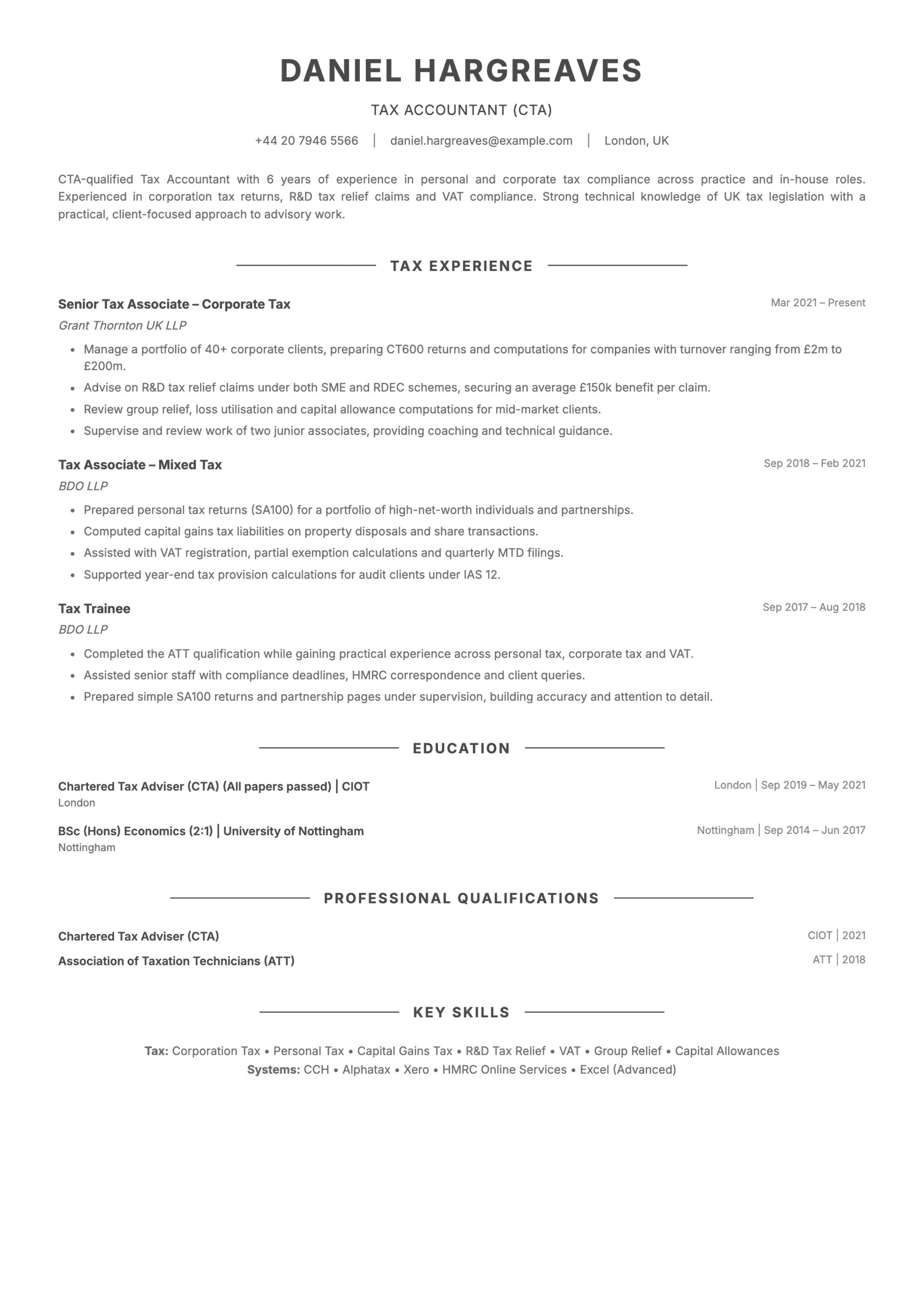 Tax accountant CV template