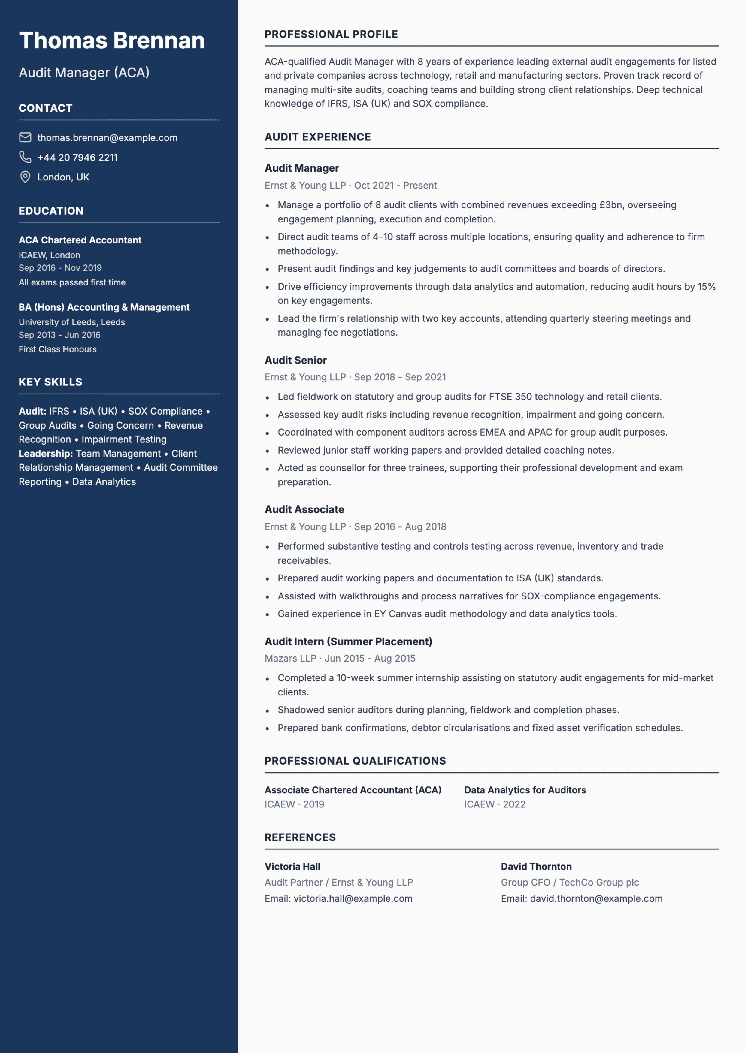 audit manager cv template