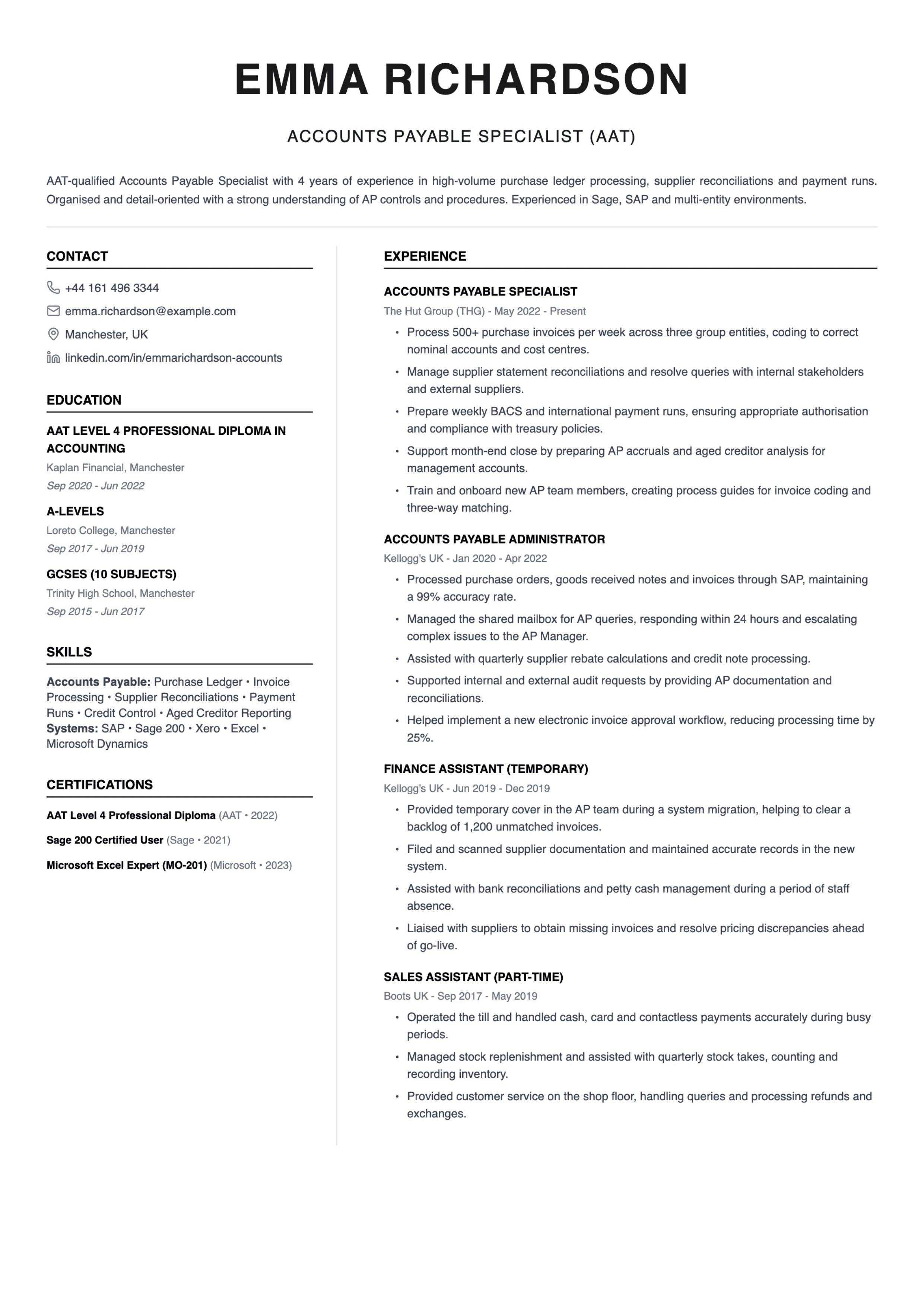 accounts payable cv template
