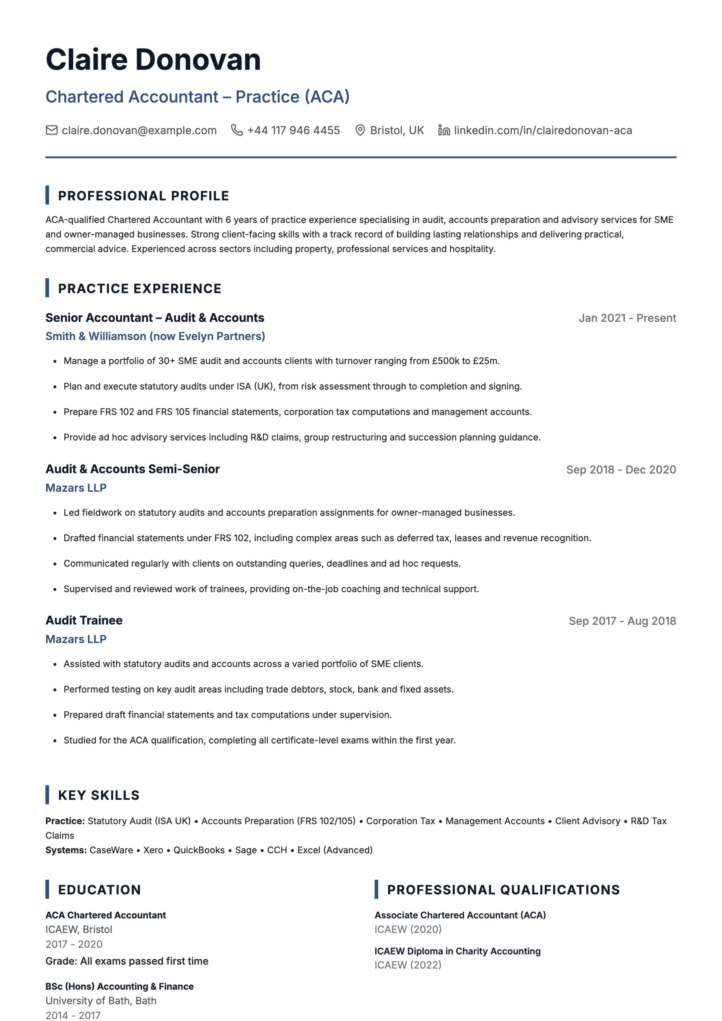 chartered accountant cv template