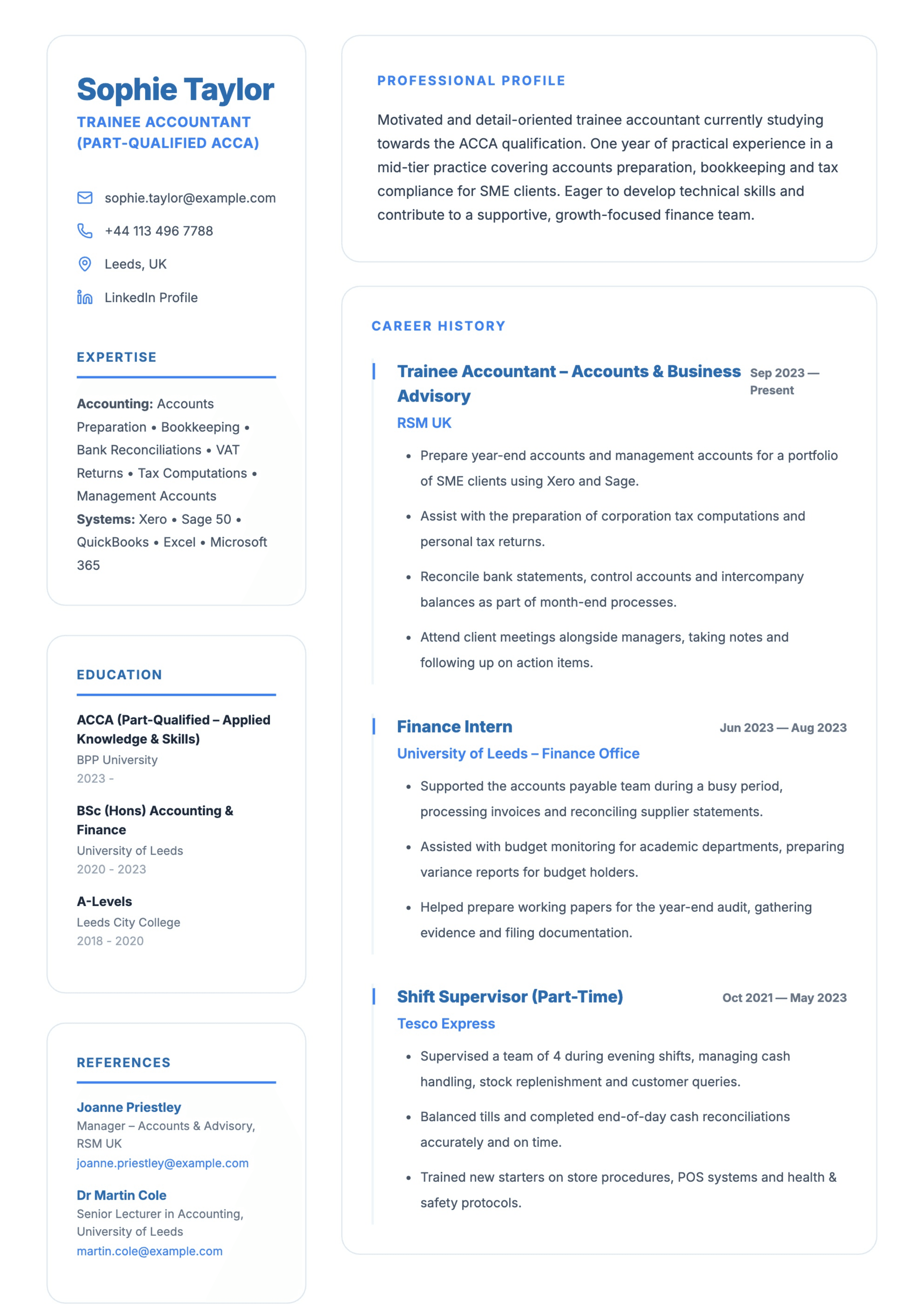 trainee accountant cv template