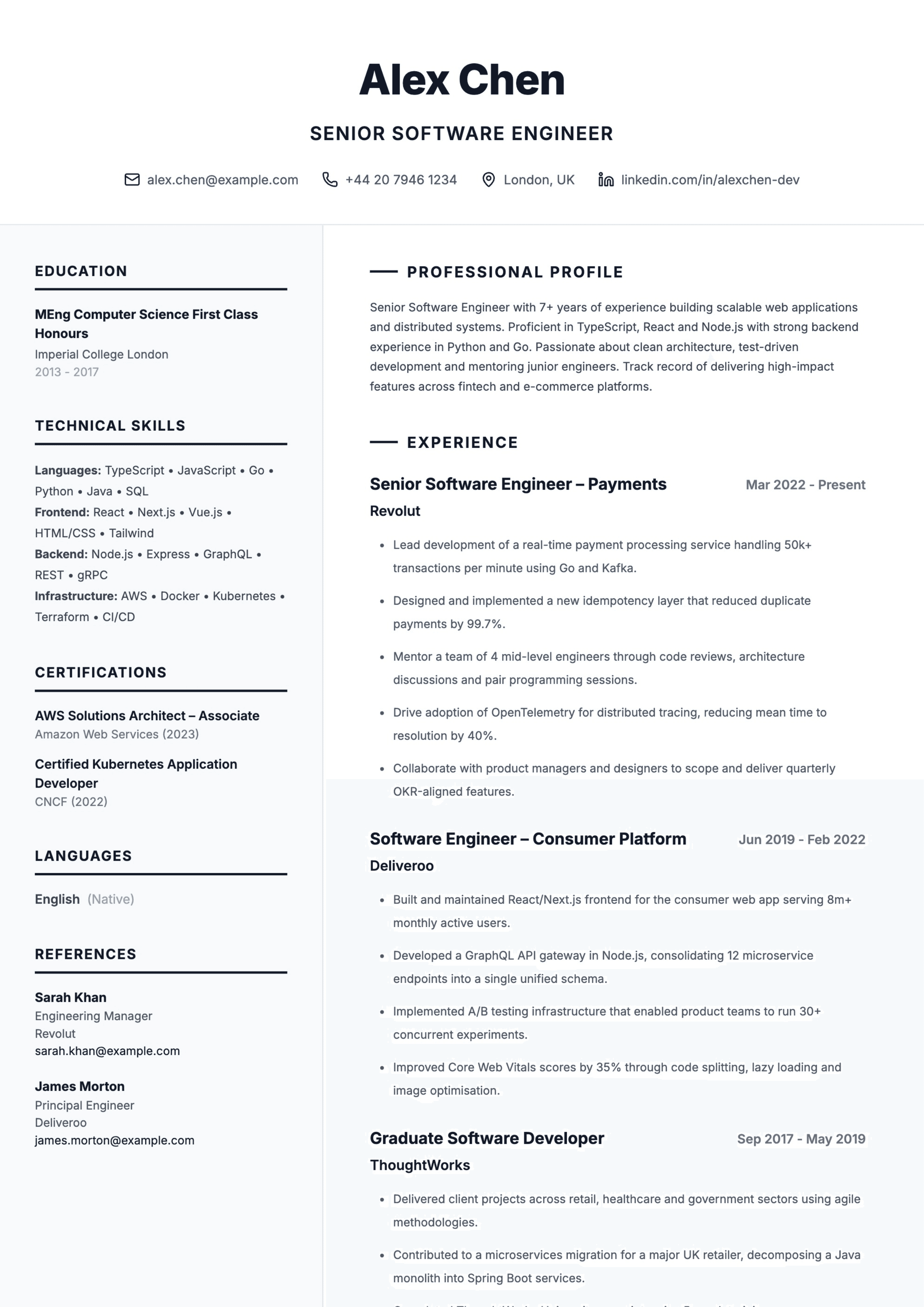 Senior software engineer CV template