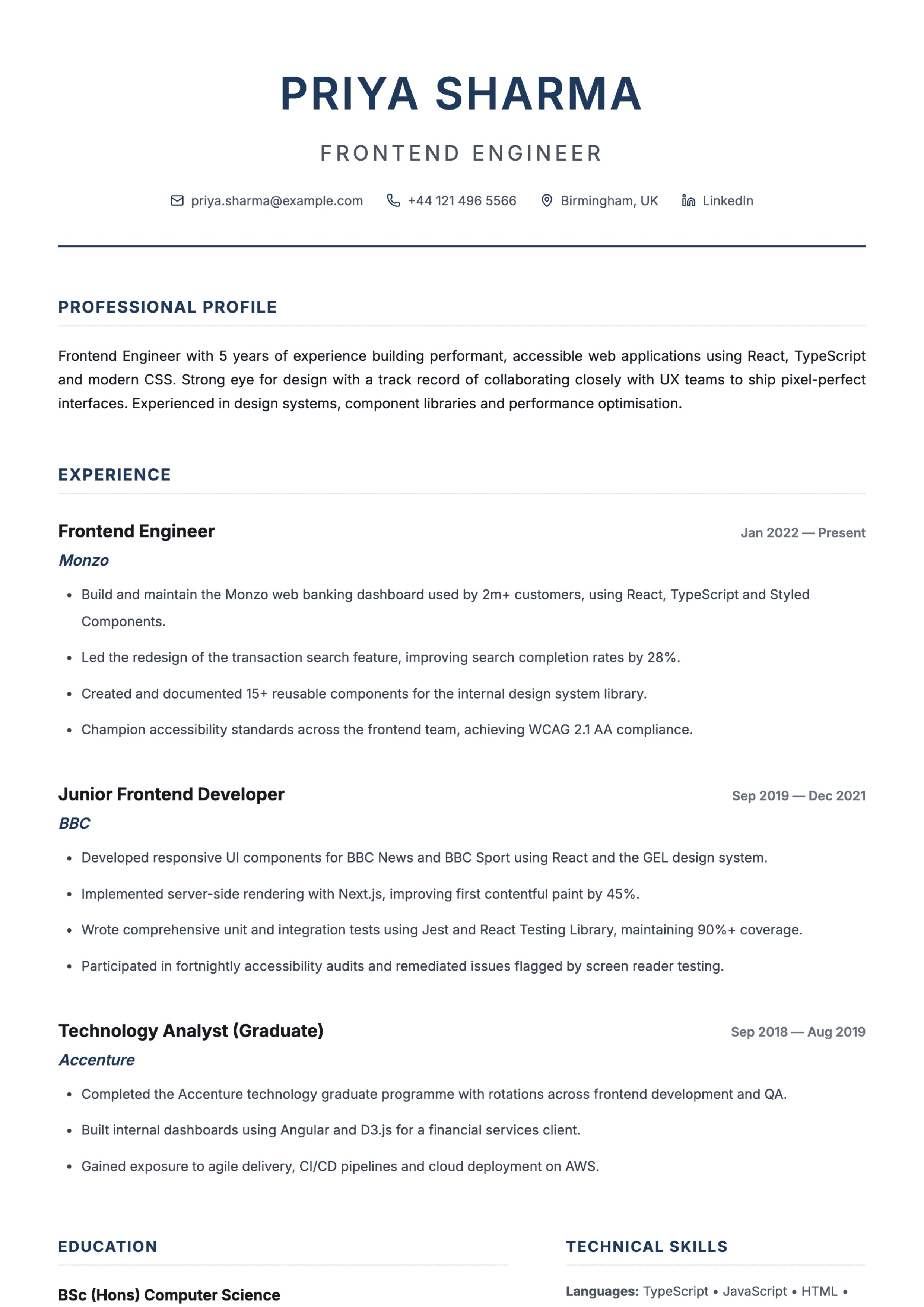 Frontend engineer CV template