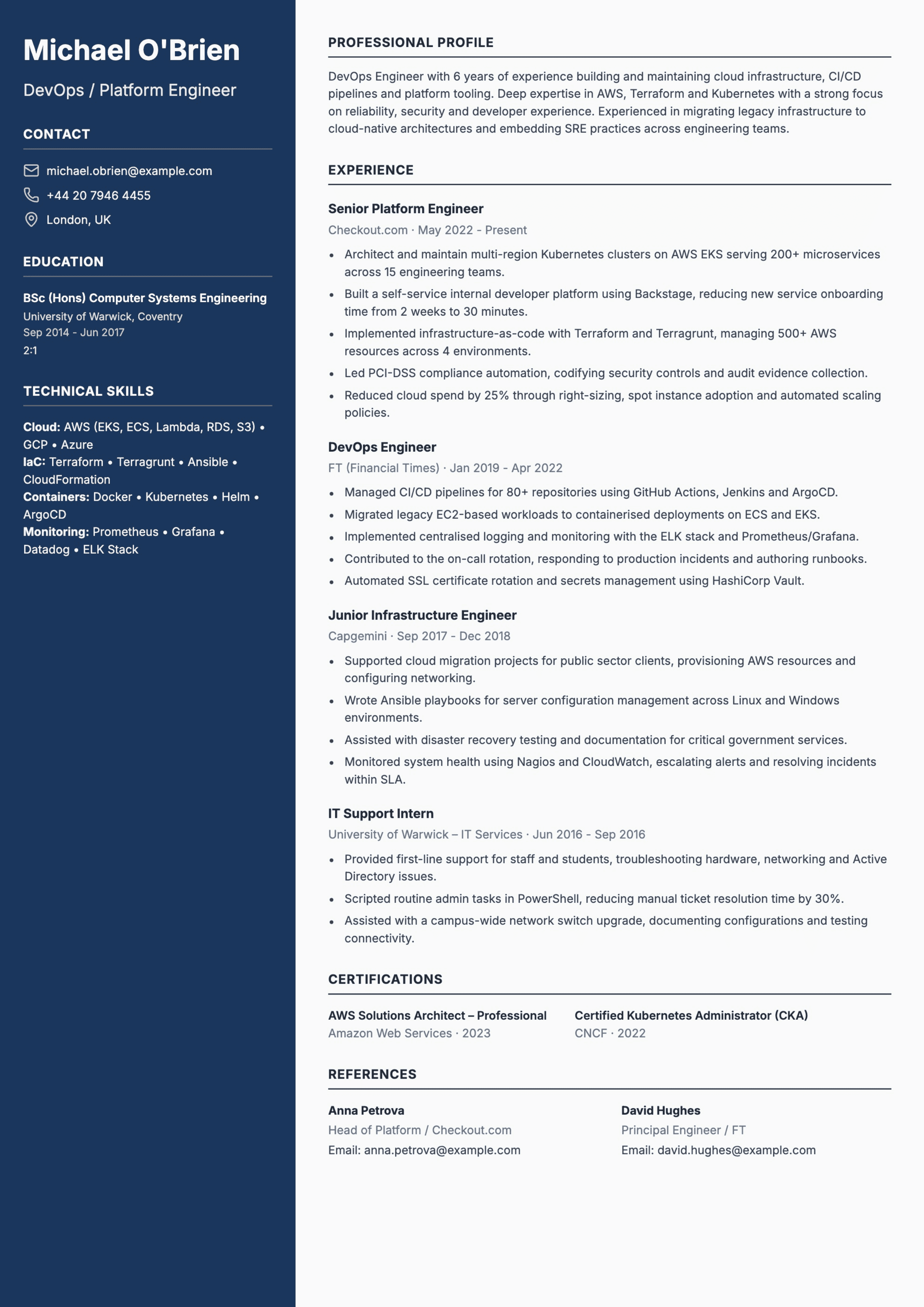 devops engineer cv template
