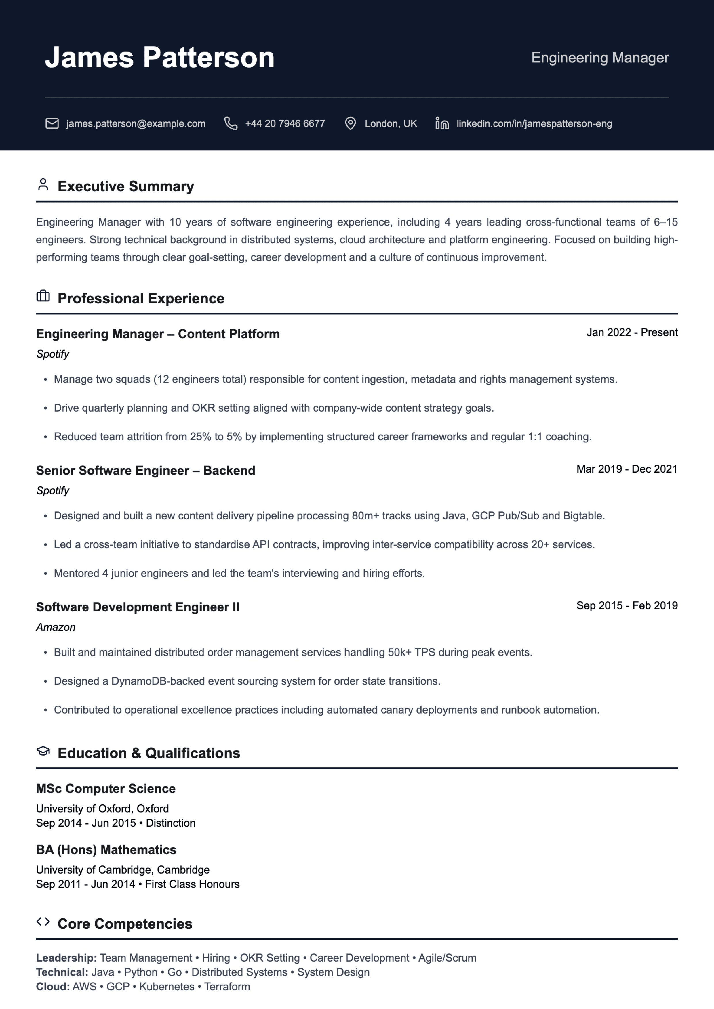 engineering manager cv template