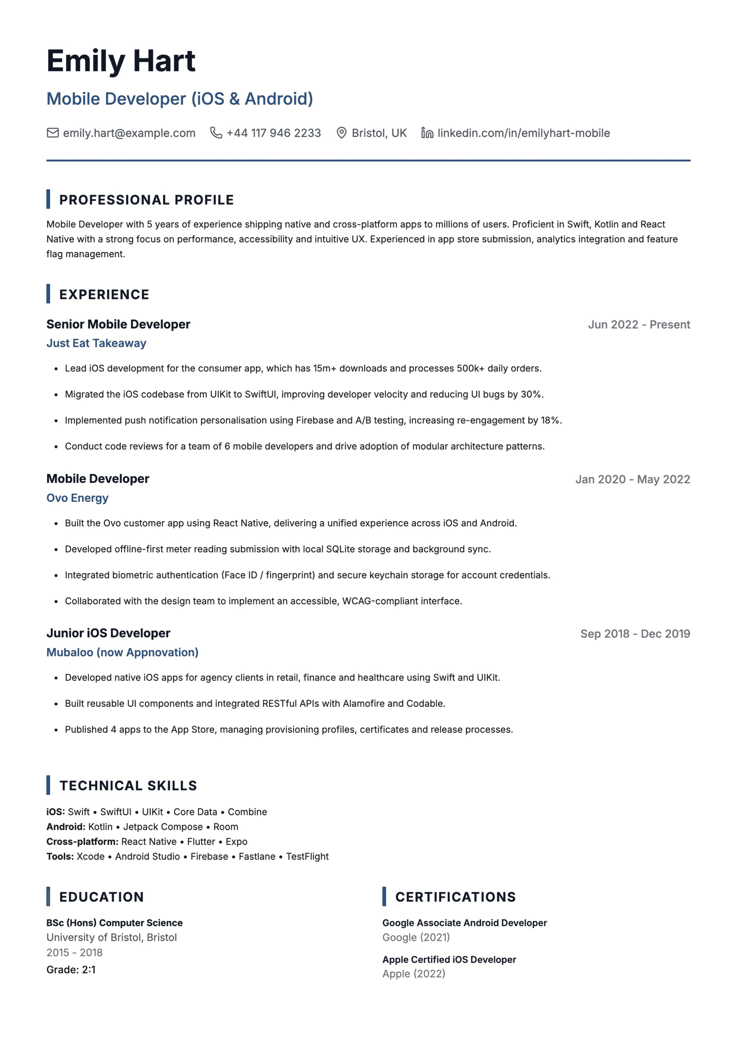 mobile developer cv template