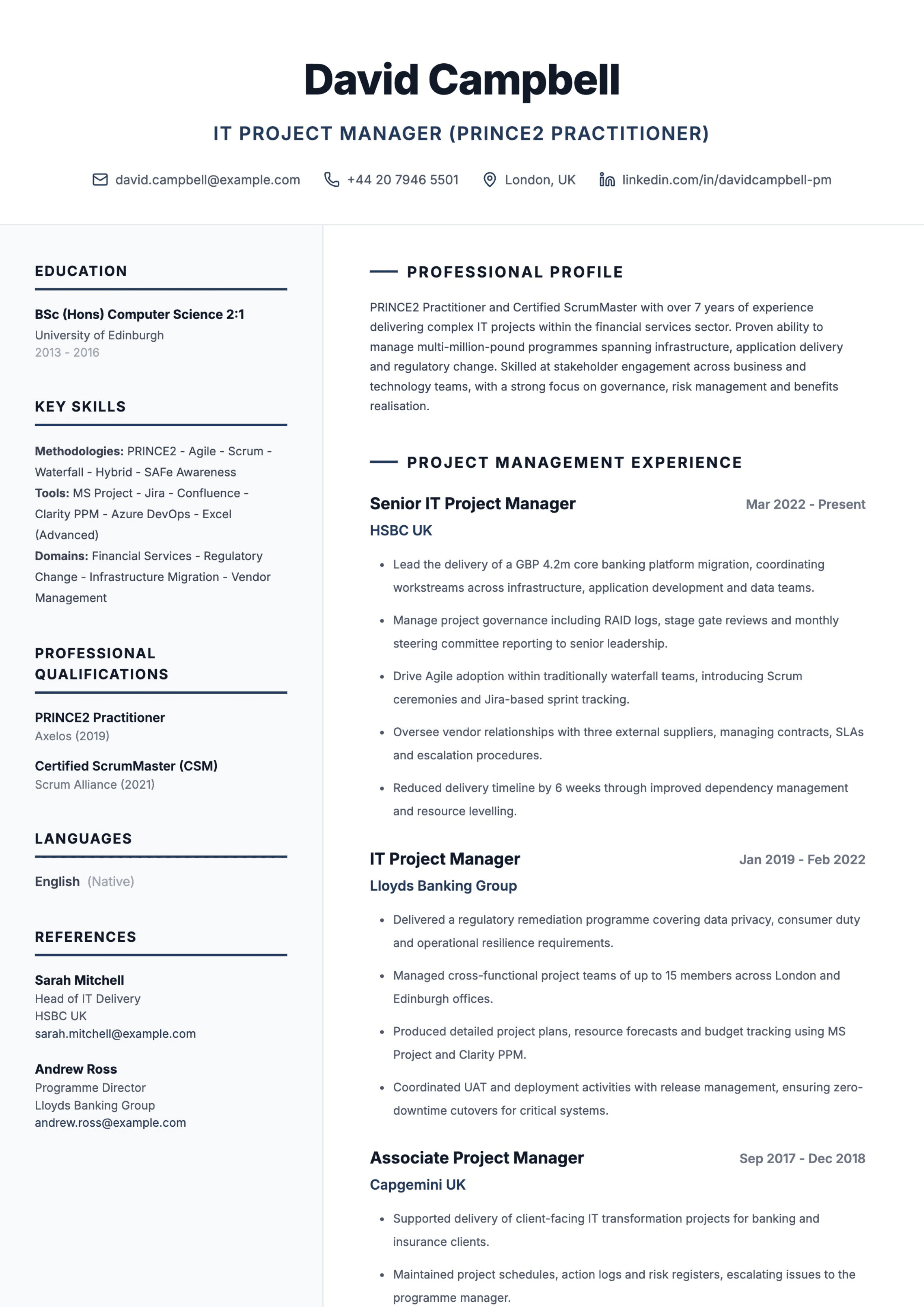 IT project manager CV template