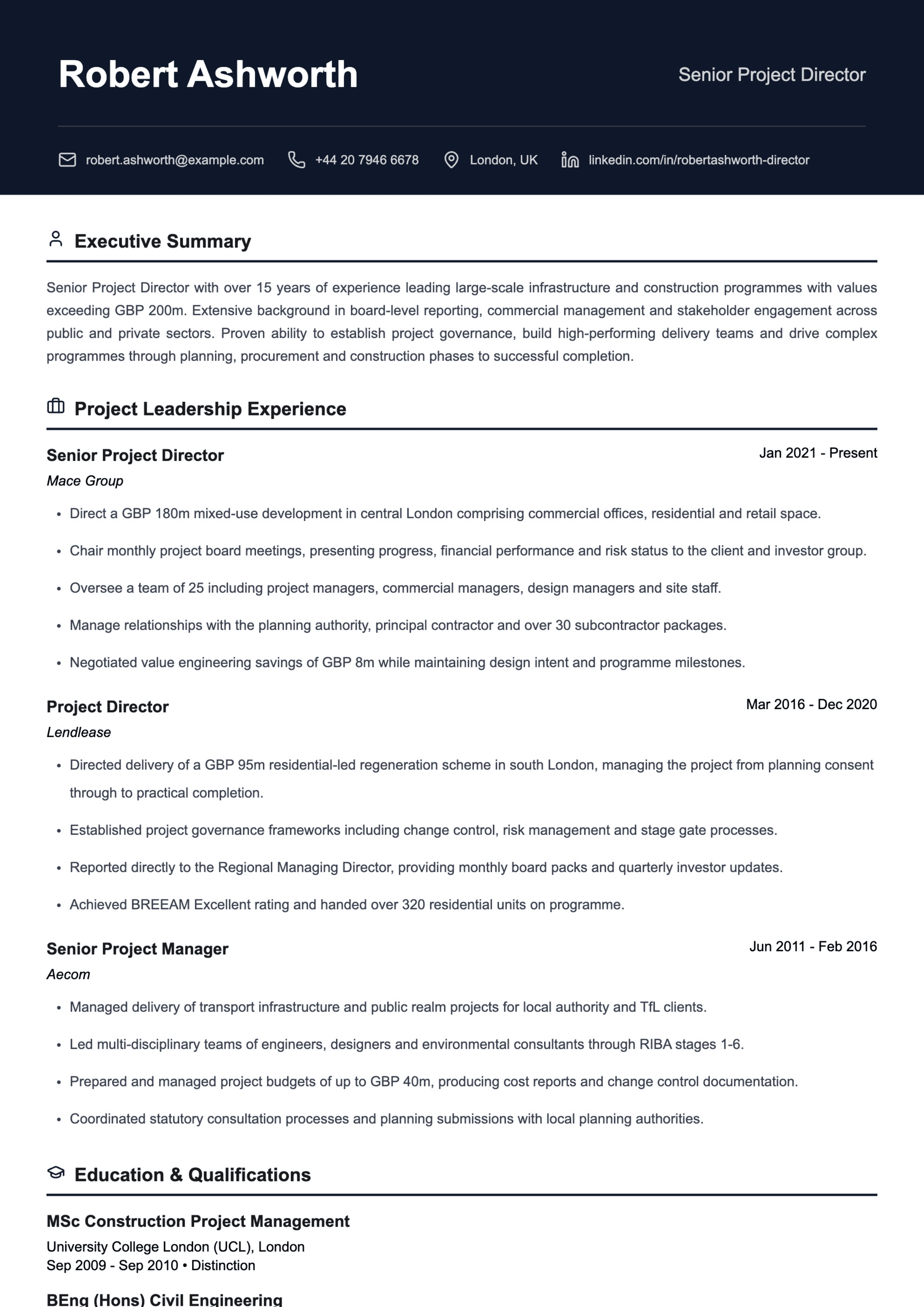 senior project director cv template