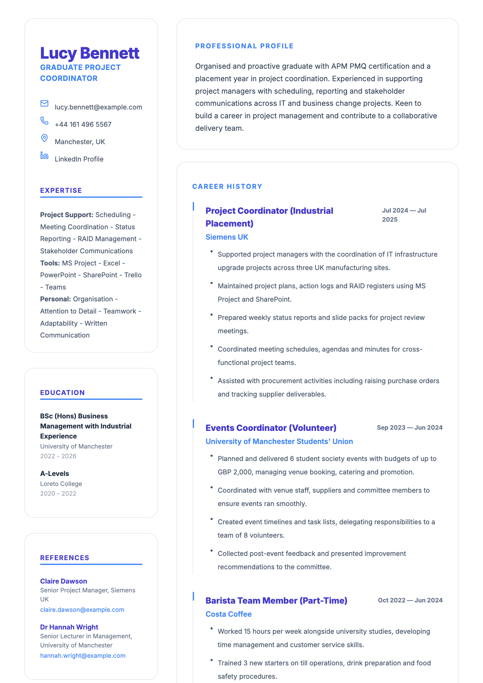 junior project coordinator cv template
