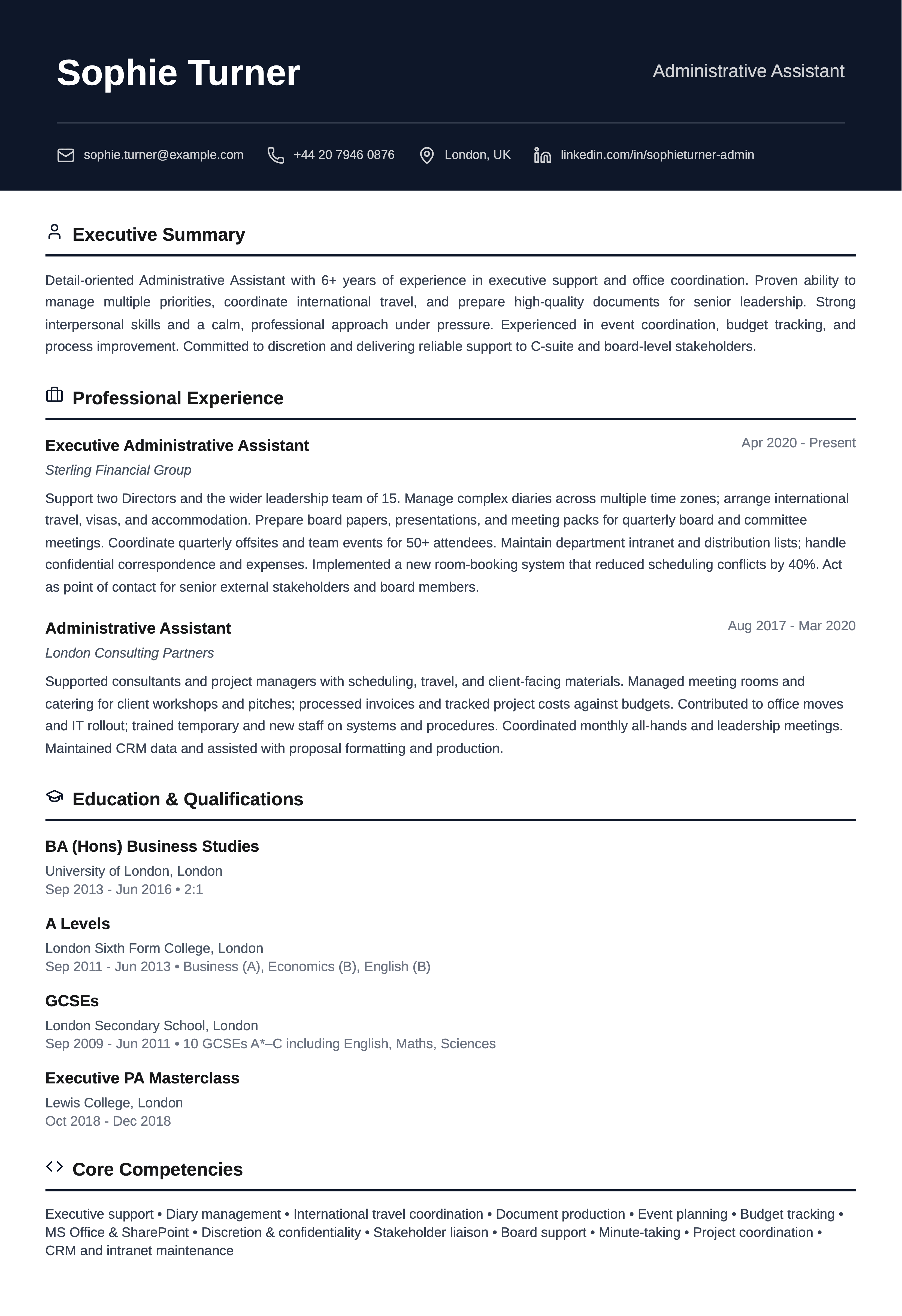 administrative assistant cv template