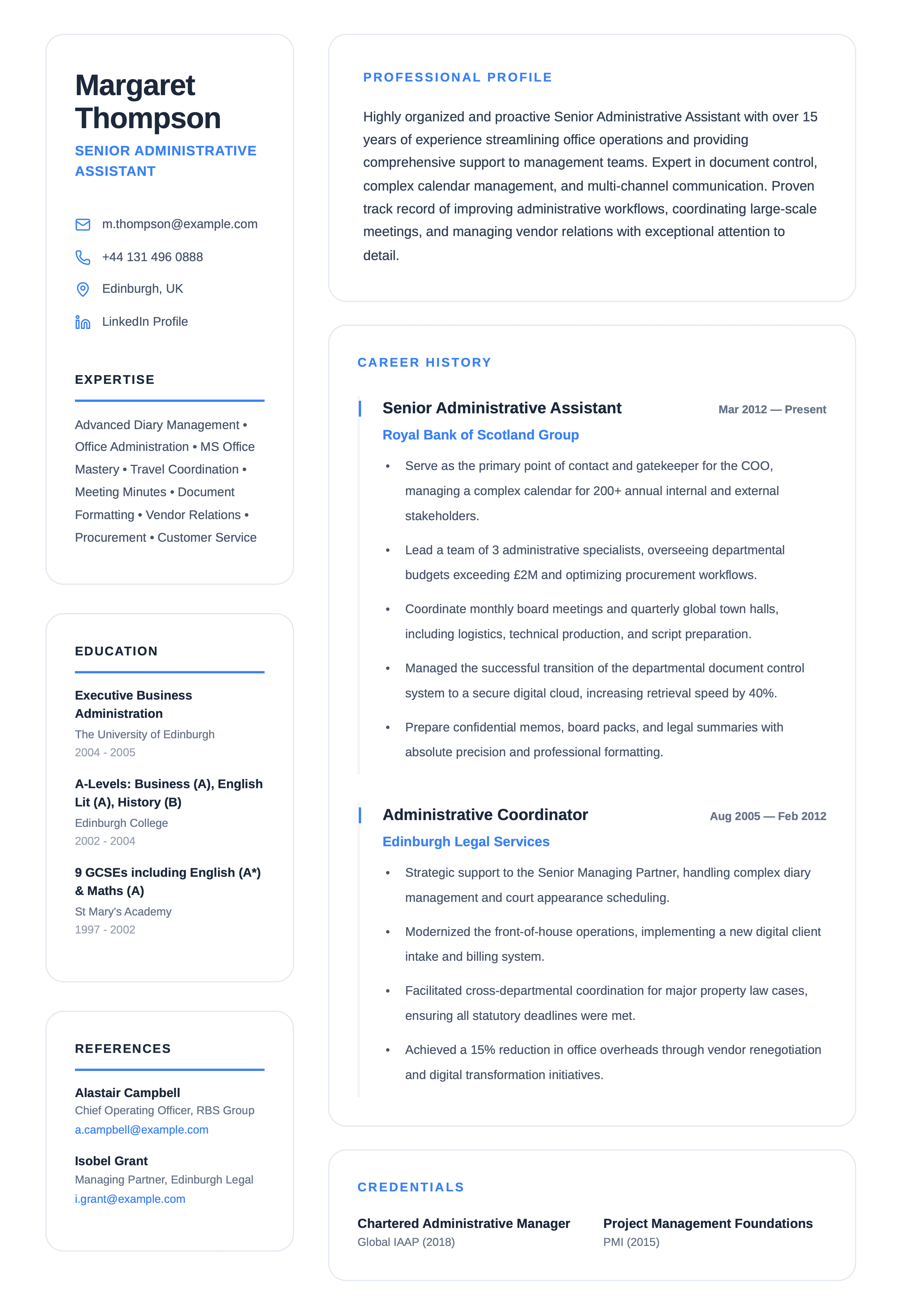 administrative assistant cv template