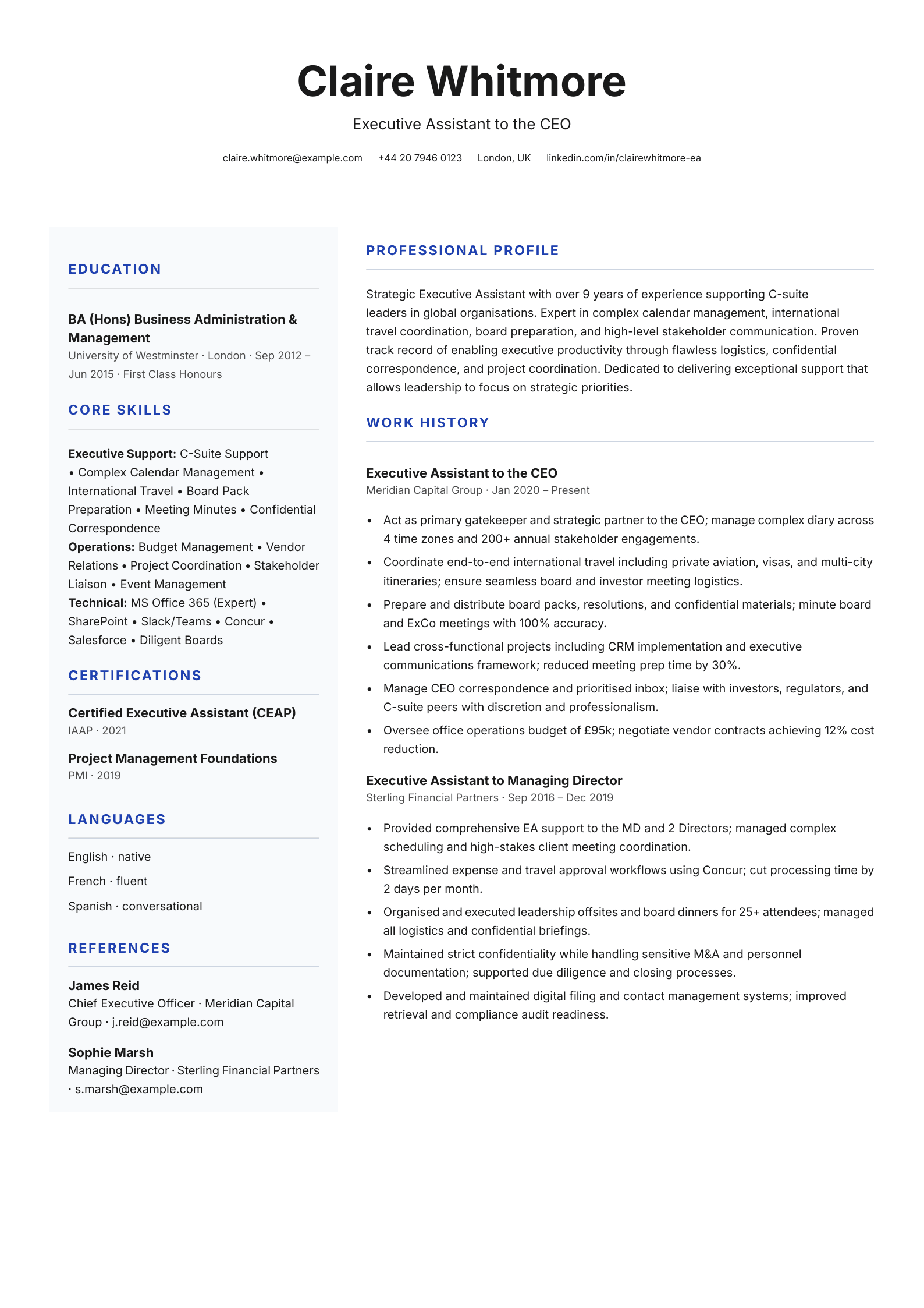 9 Executive Assistant CV Examples | Modern CV