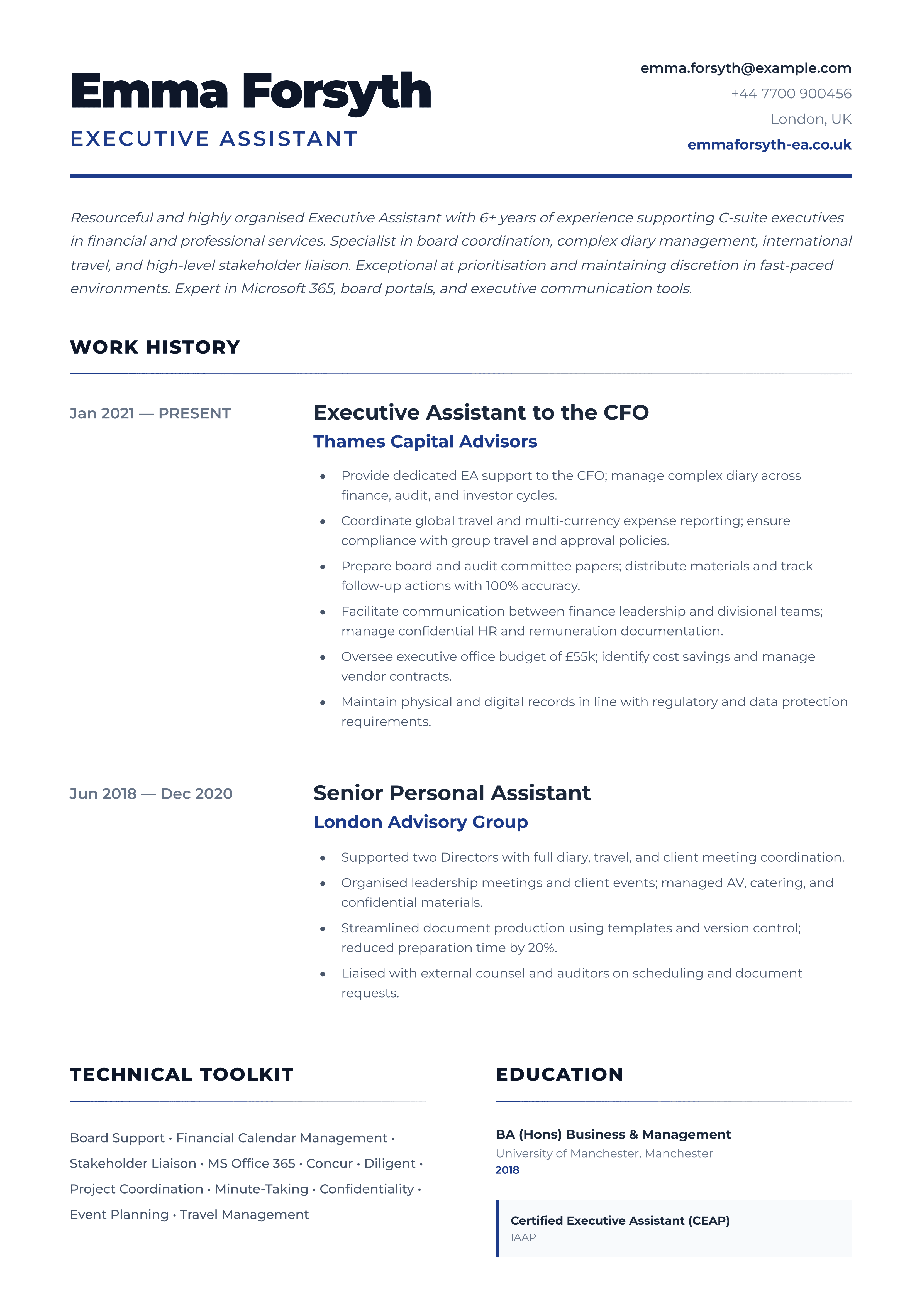 executive assistant cv template