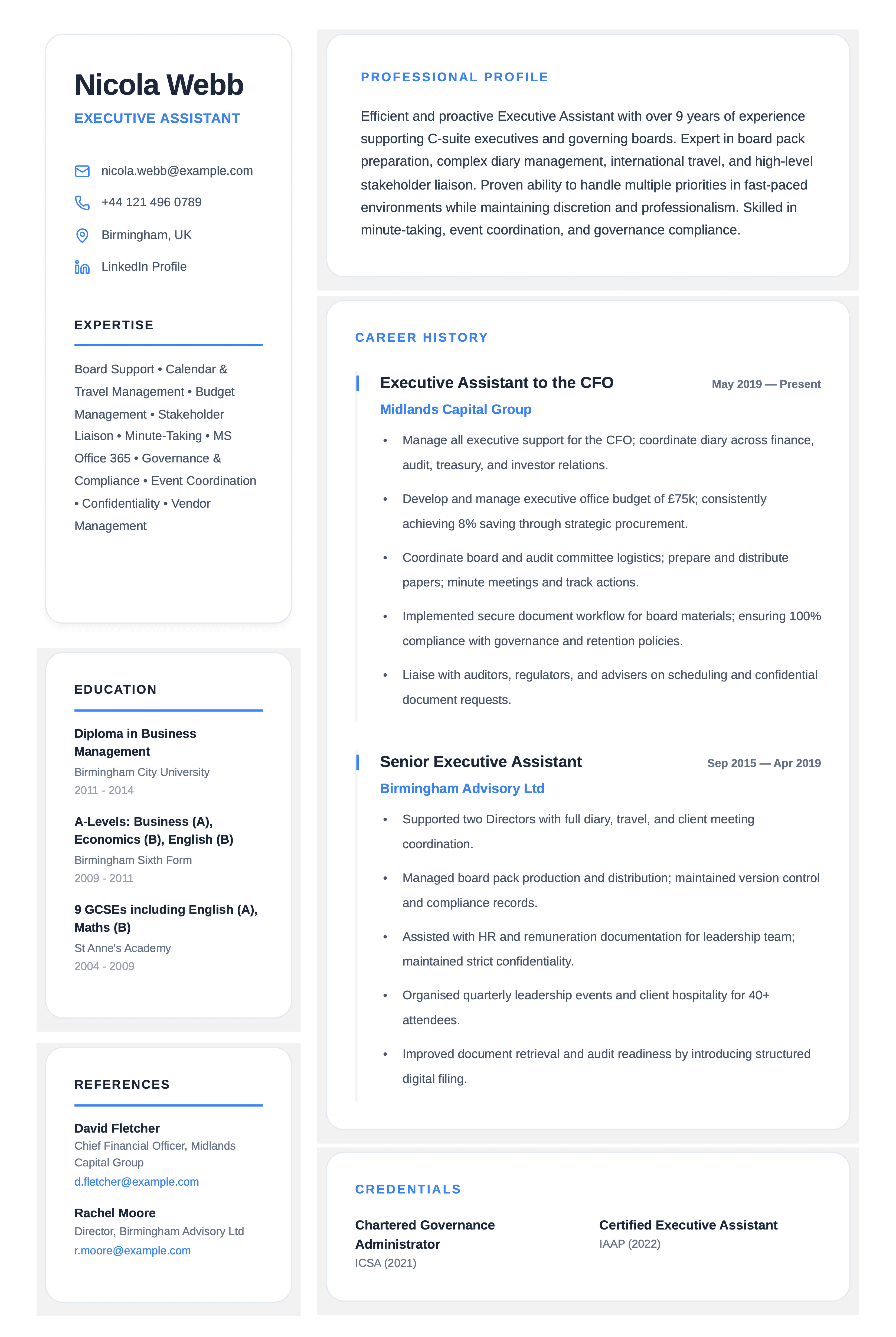 executive assistant cv template