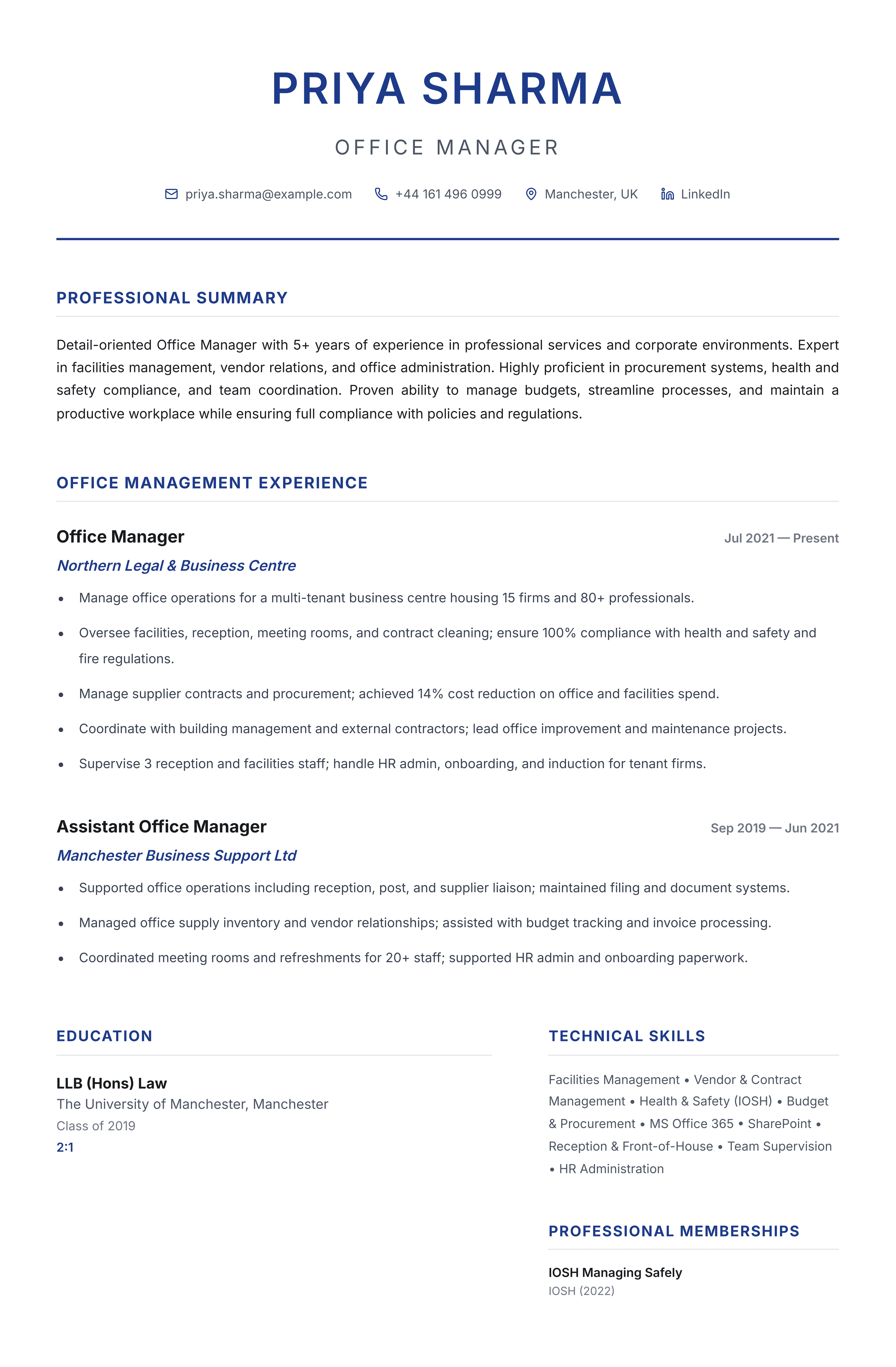 office manager cv template