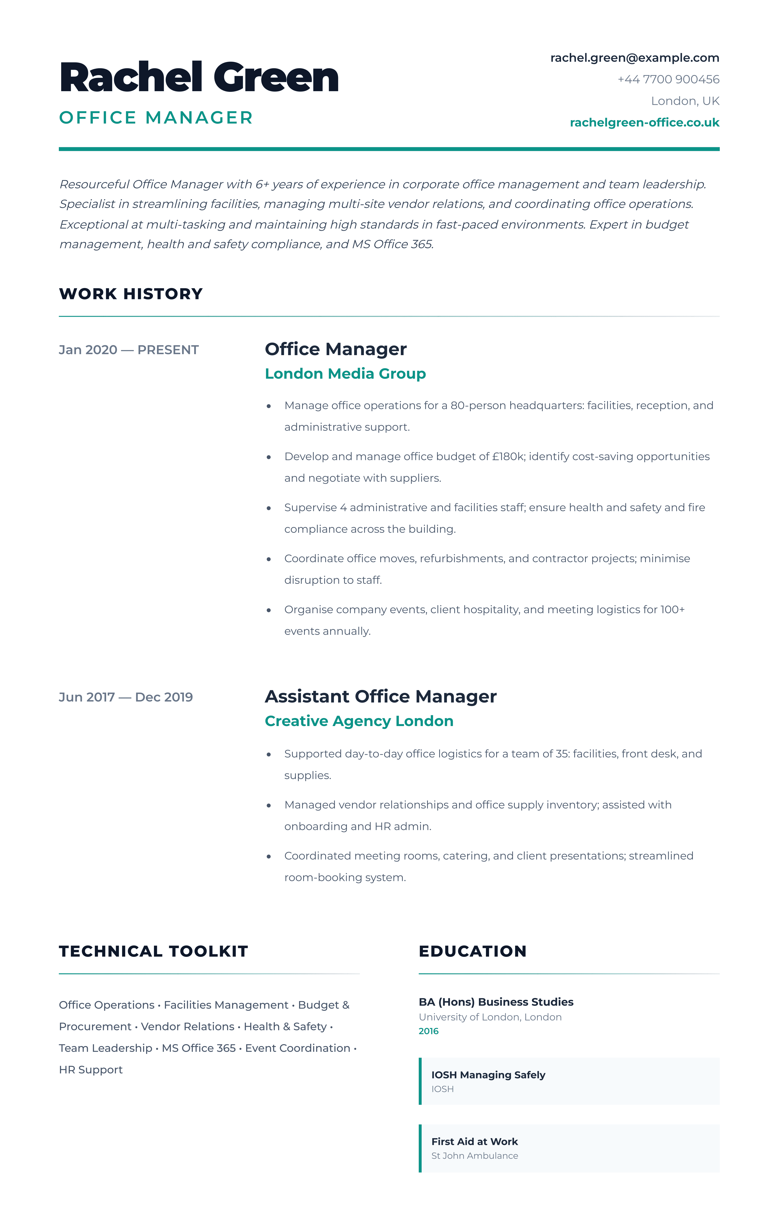 office manager cv template