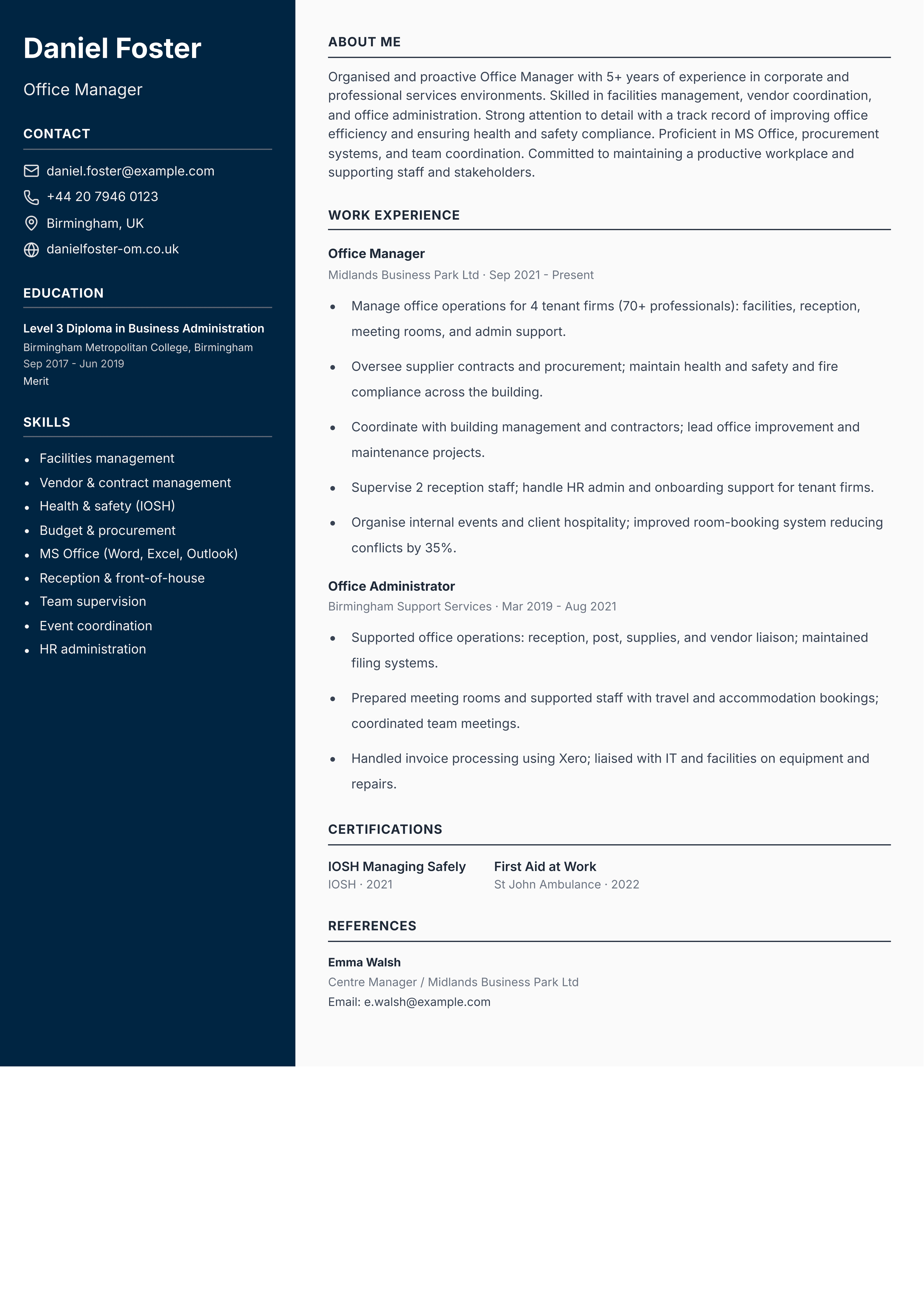 office manager cv template