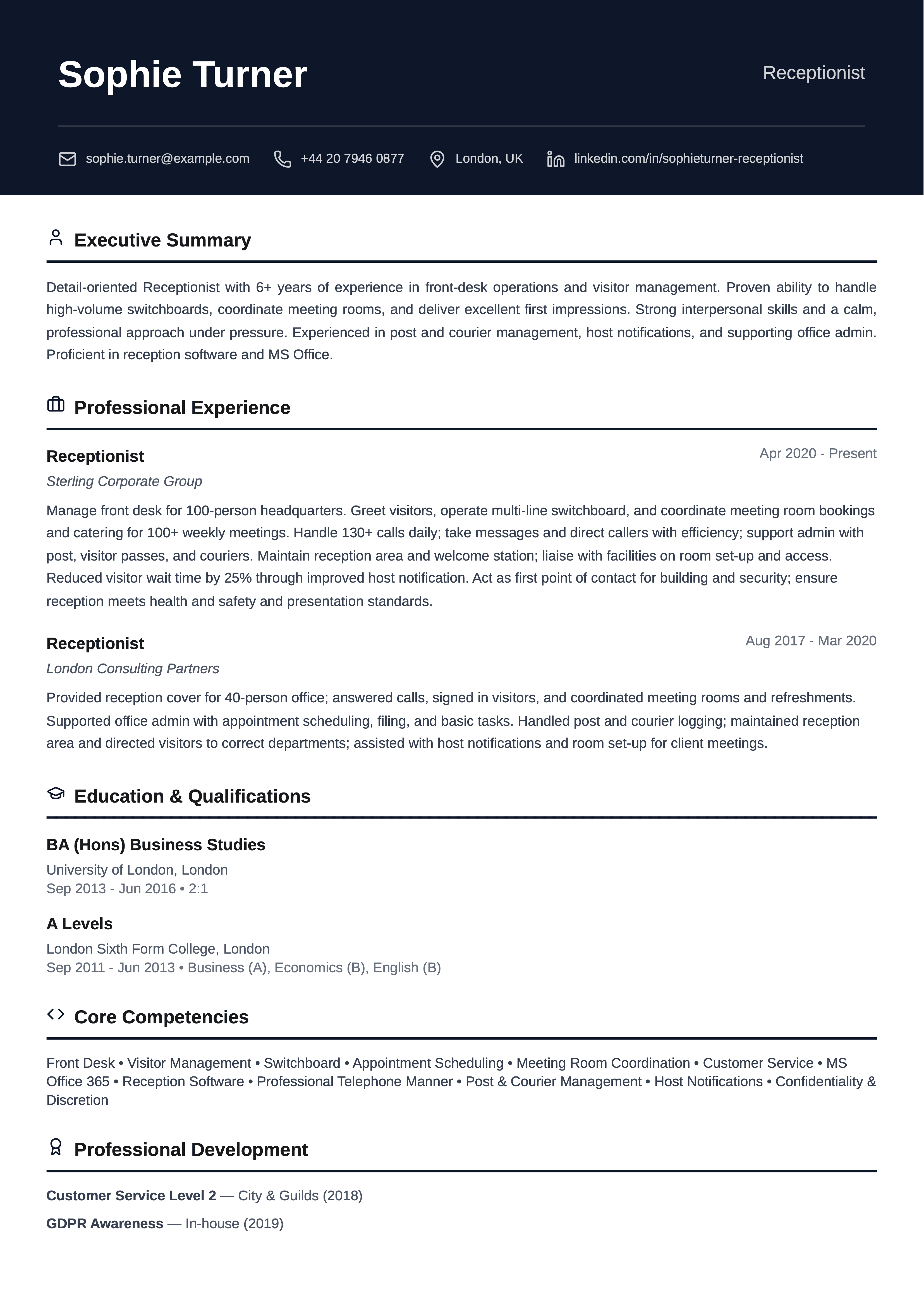 Reception Executive template