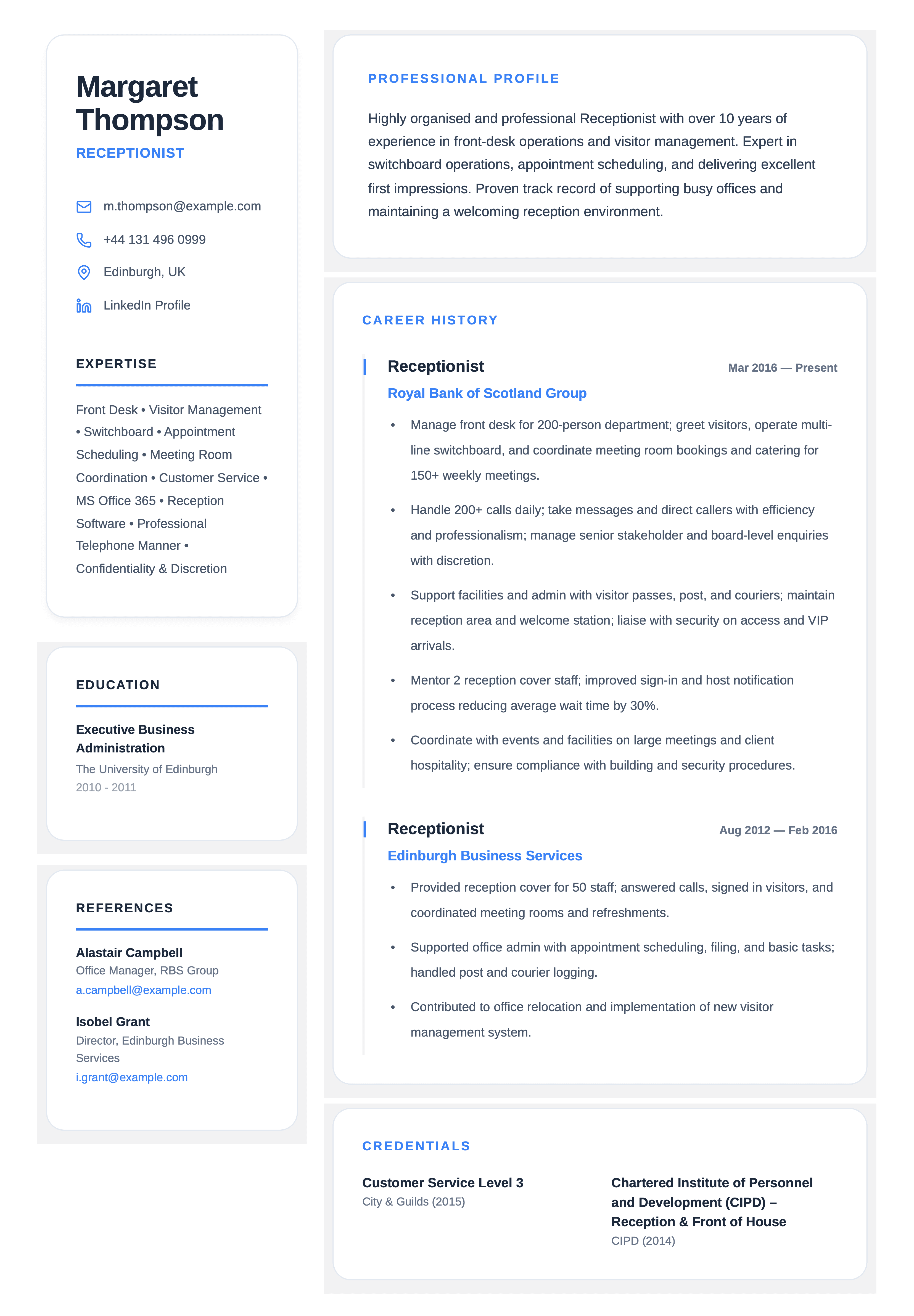 receptionist cv template