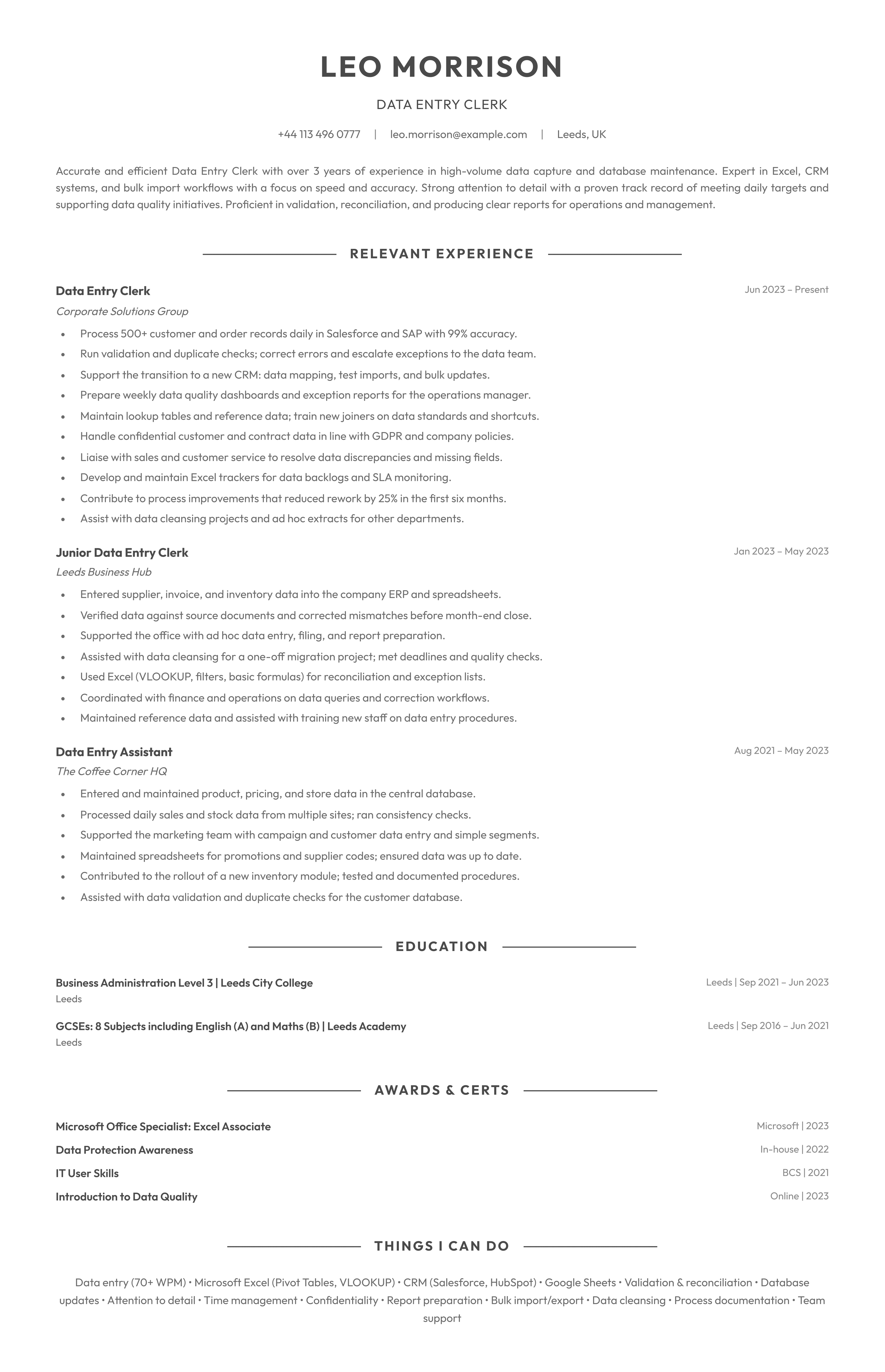 Data Entry Clerk (Modern) template