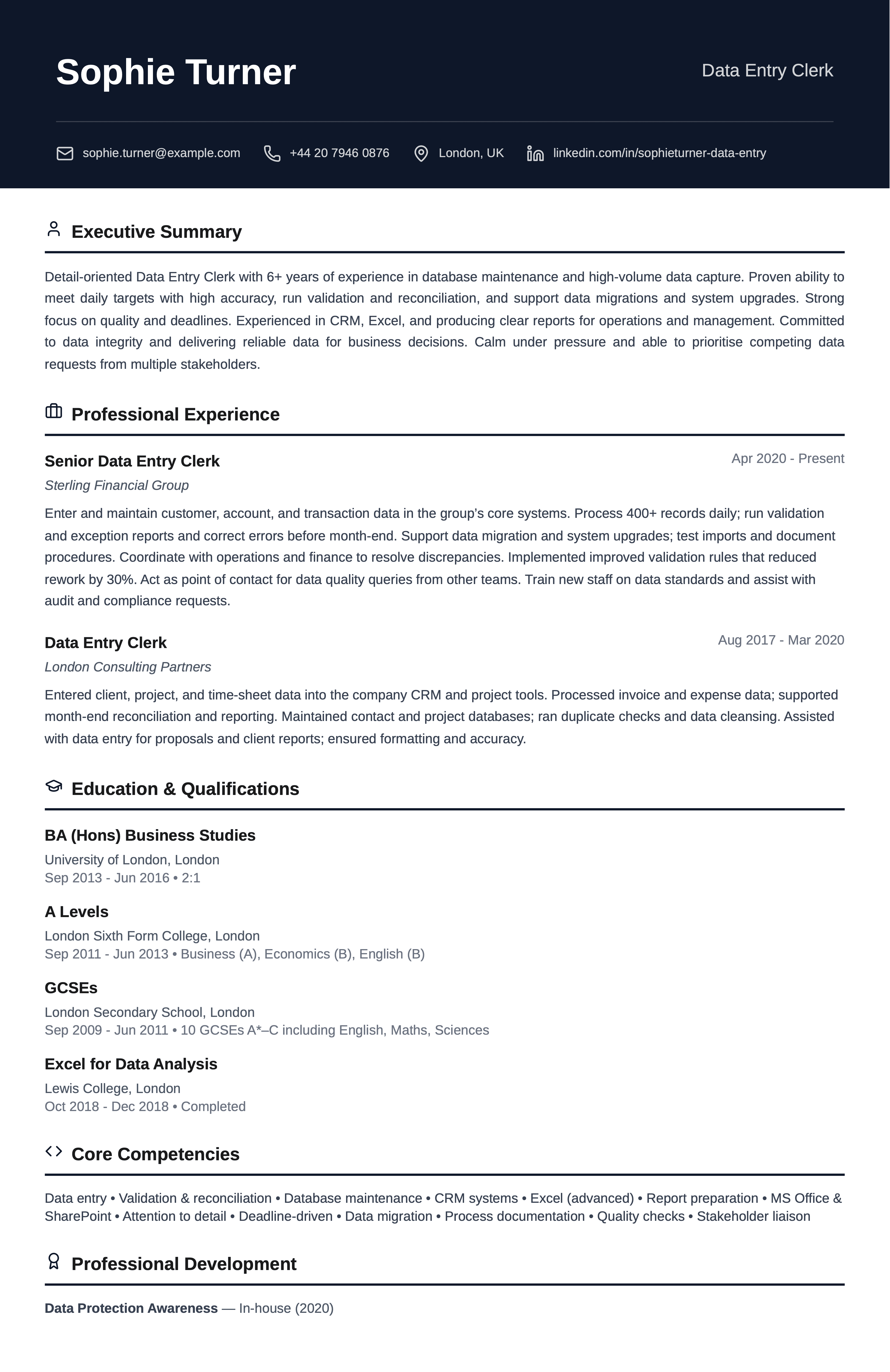 data entry cv template