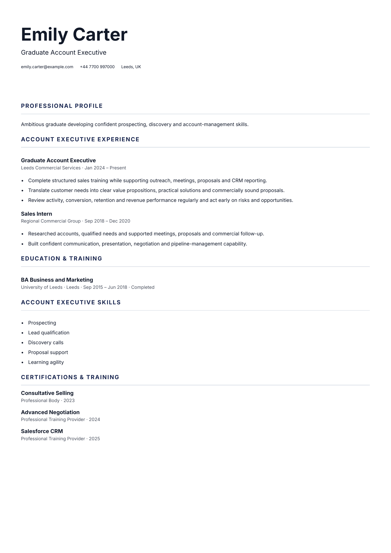 Graduate Account Executive CV template
