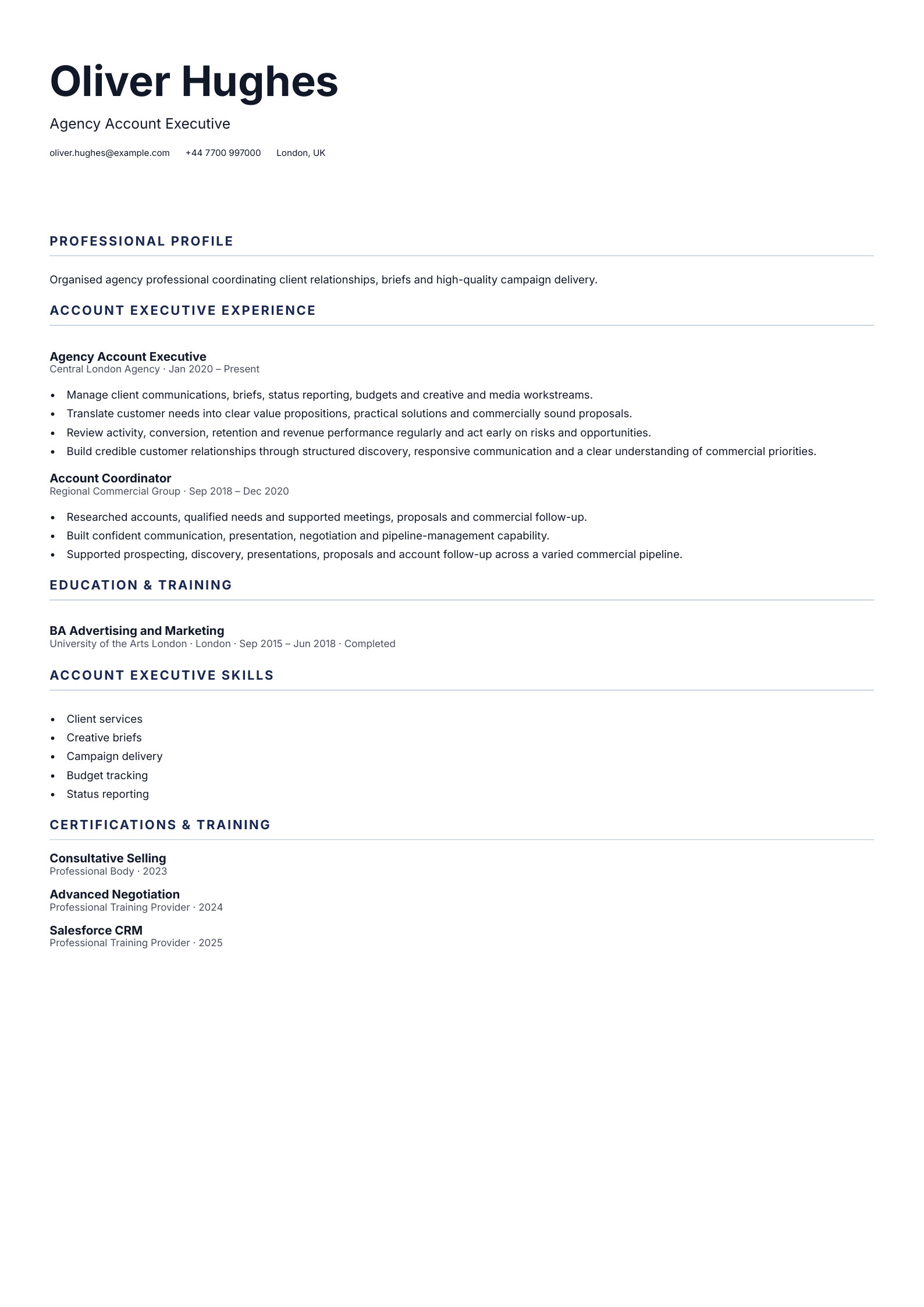 Agency Account Executive CV template