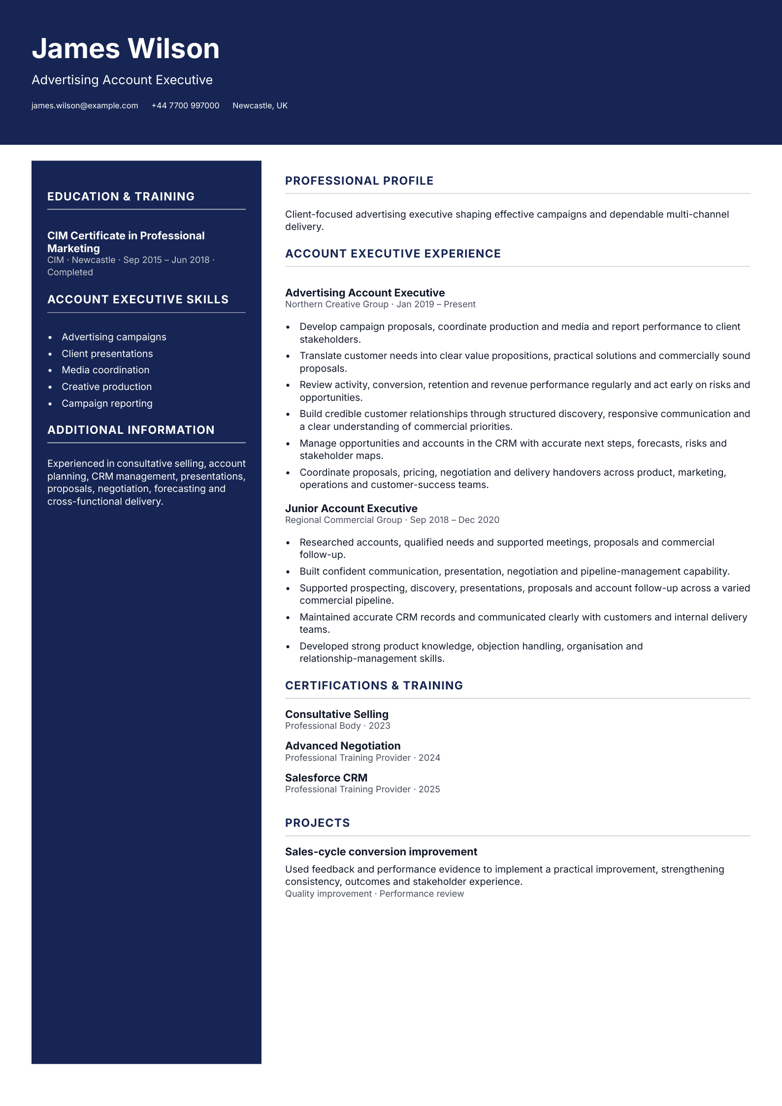 Advertising Account Executive CV template